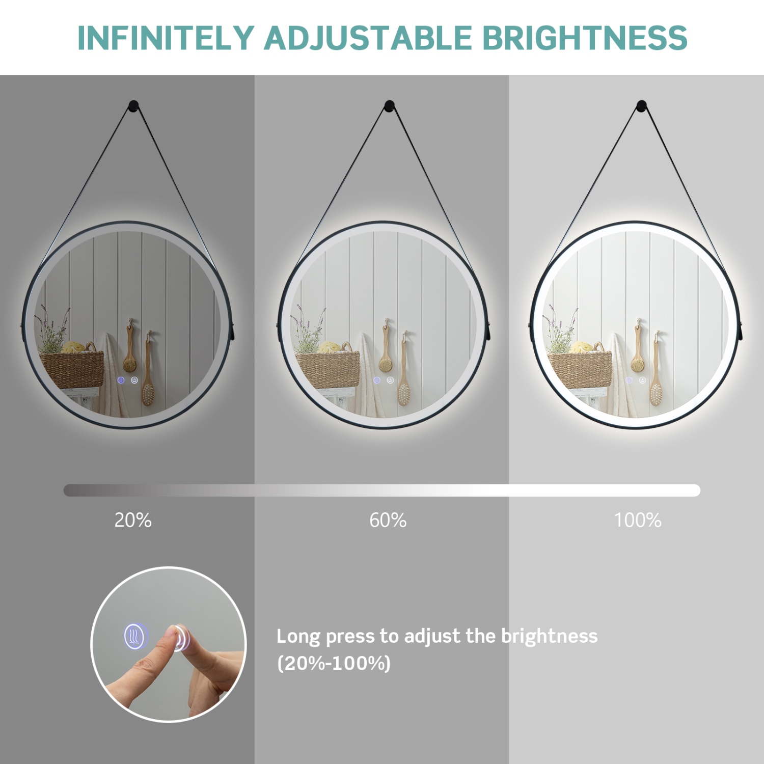 costway 24" Round LED Bathroom Mirror 3 Color Modes Anti-Fog Wall Mounted Hanging Mirror