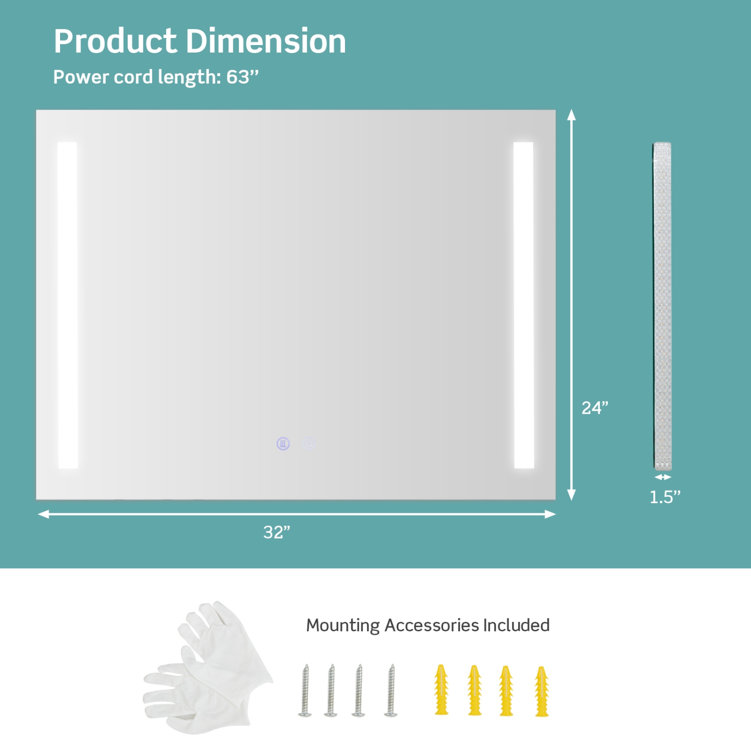 Costway 32"x24" Led Bathroom Mirror Wall Mounted Dimmable 3 Color Temperatures Anti-fog