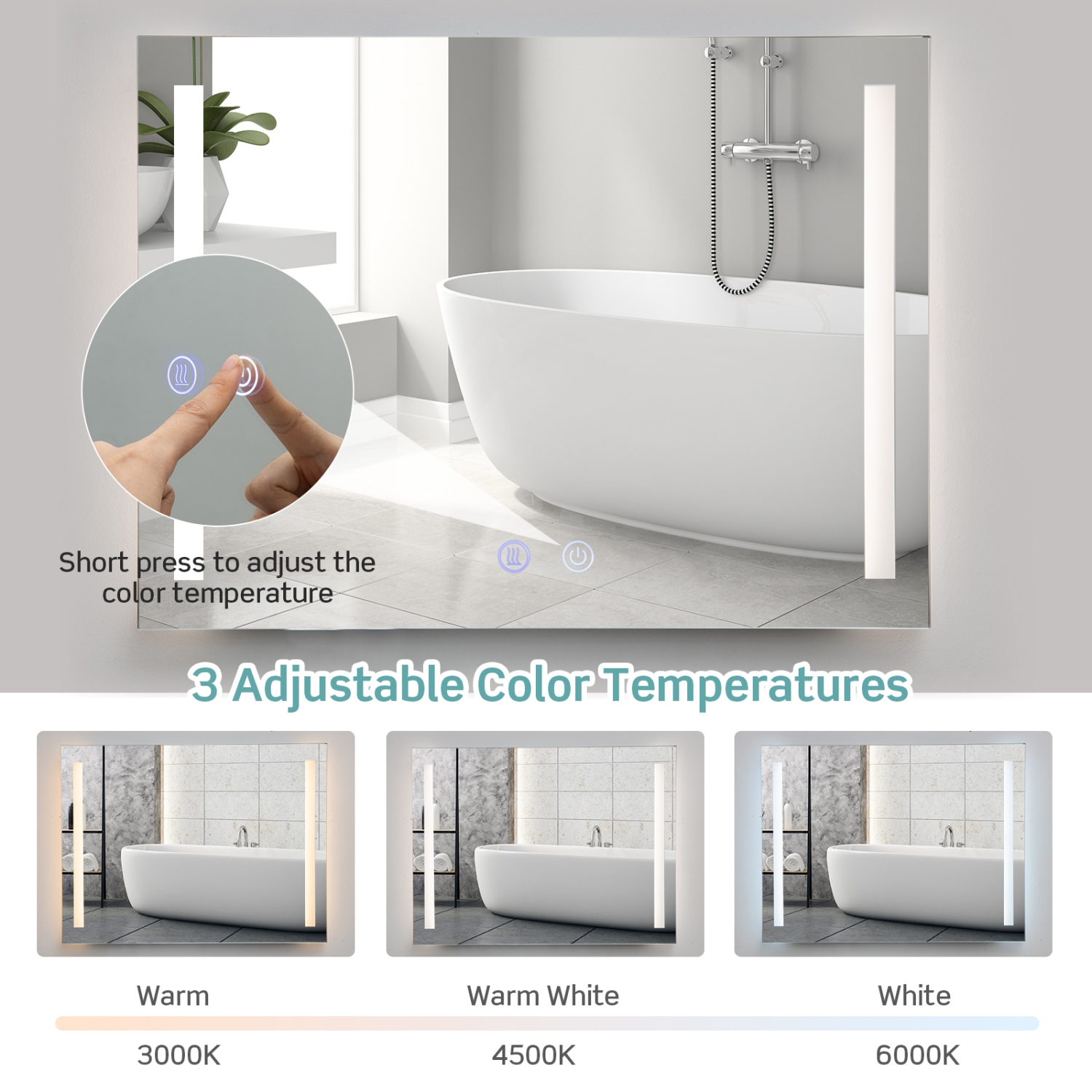 Costway 32"x24" Led Bathroom Mirror Wall Mounted Dimmable 3 Color Temperatures Anti-fog