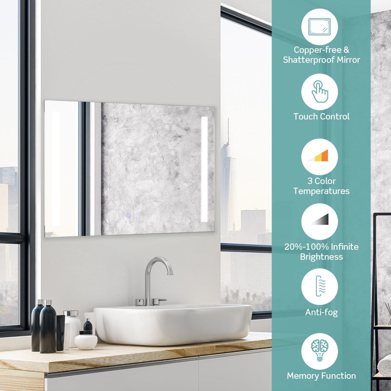 Costway 32"x24" Led Bathroom Mirror Wall Mounted Dimmable 3 Color Temperatures Anti-fog