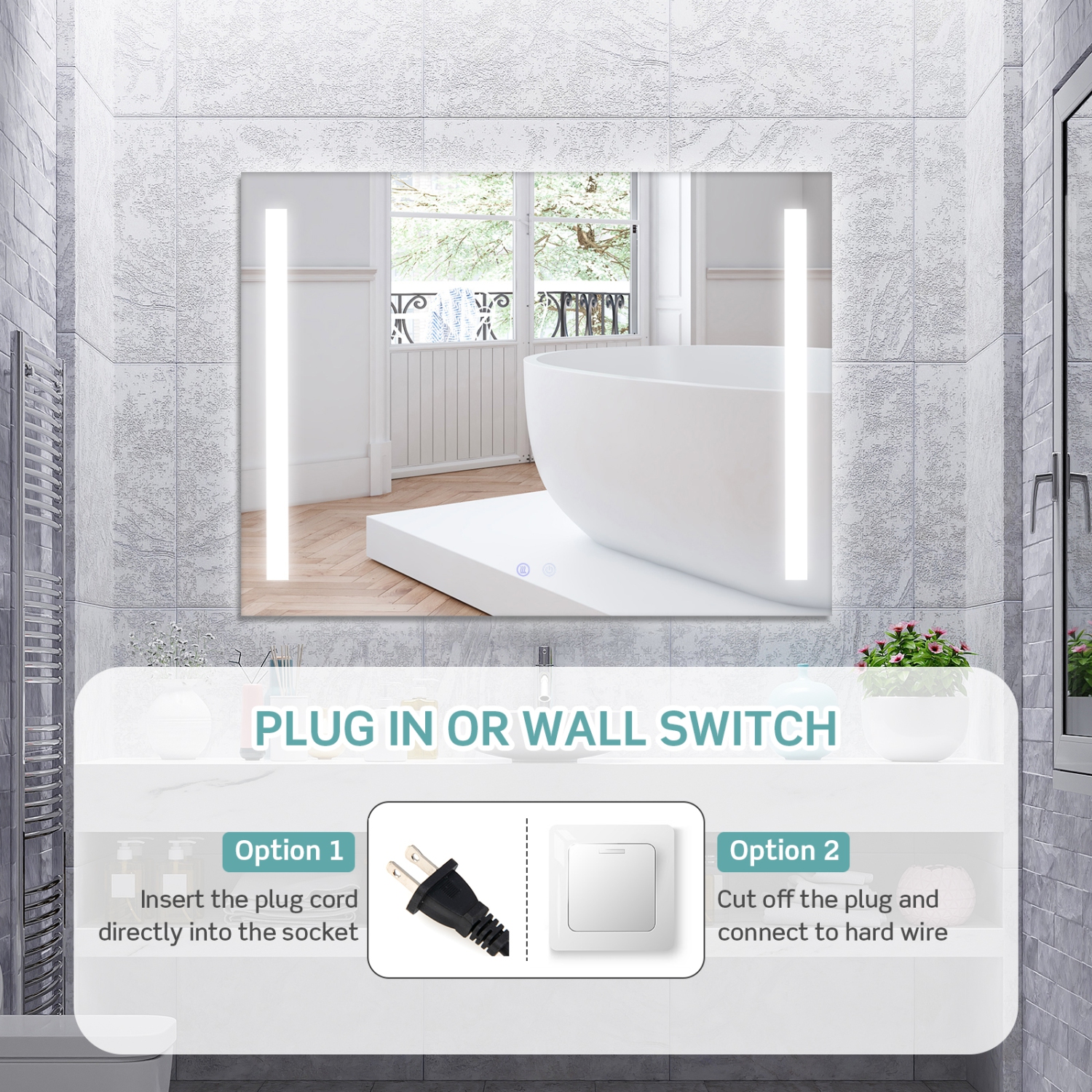 Costway 32"x24" Led Bathroom Mirror Wall Mounted Dimmable 3 Color Temperatures Anti-fog