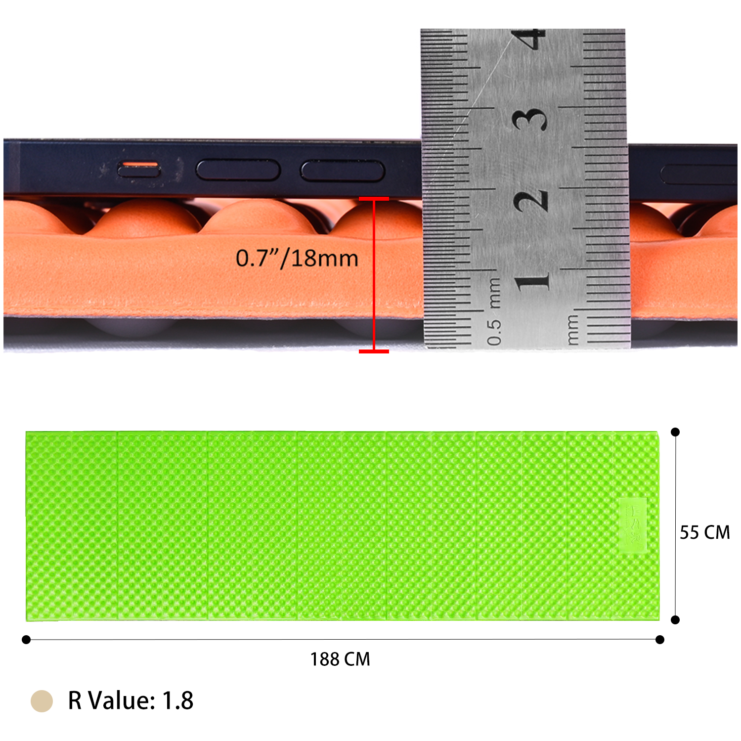 Tapis pliant classique en aluminium de Mountain Spring | coussin de couchage en mousse à alvéoles fermées | R1,8 | Tapis de couchage léger pour le