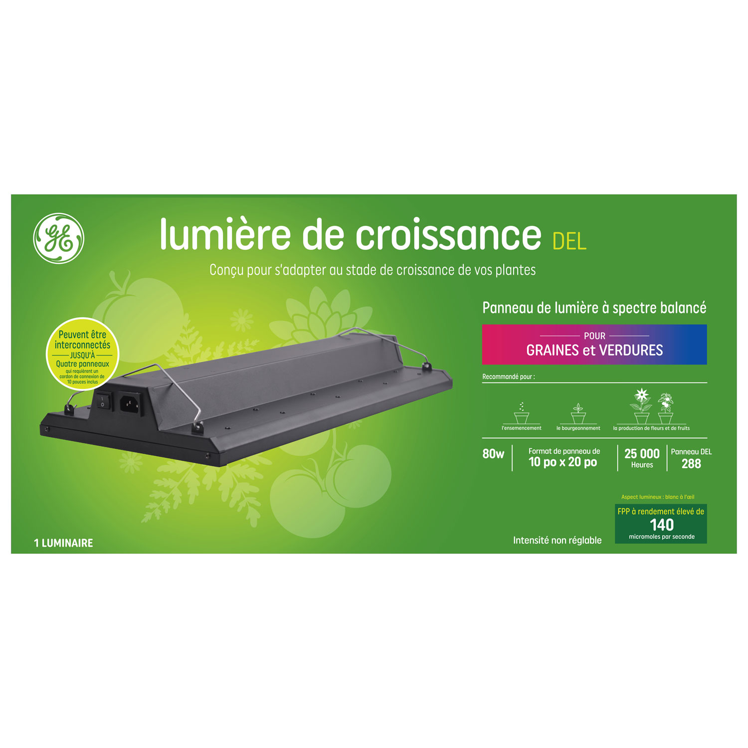 Panneau avec luminaire DEL Grow Light de GE - Spectre équilibré