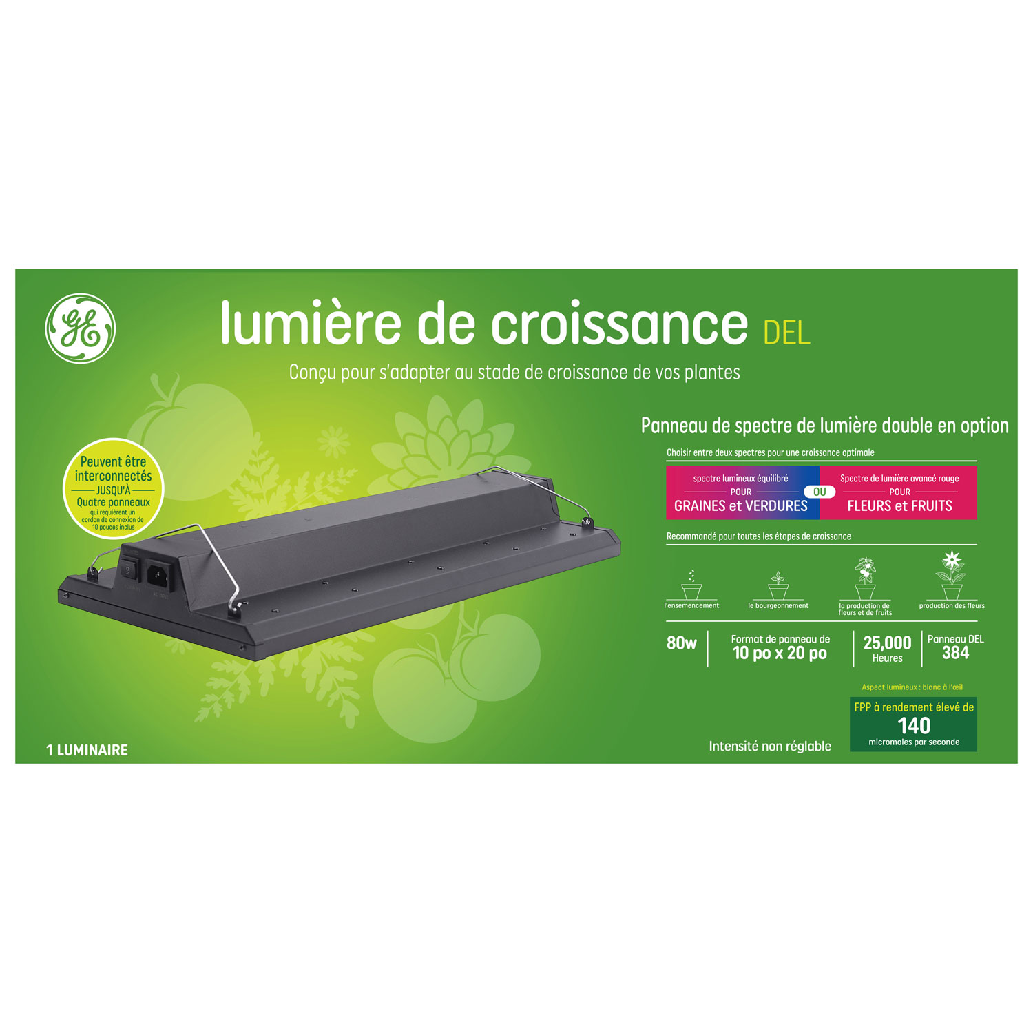 Panneau avec luminaire DEL Grow Light de GE - Spectre double