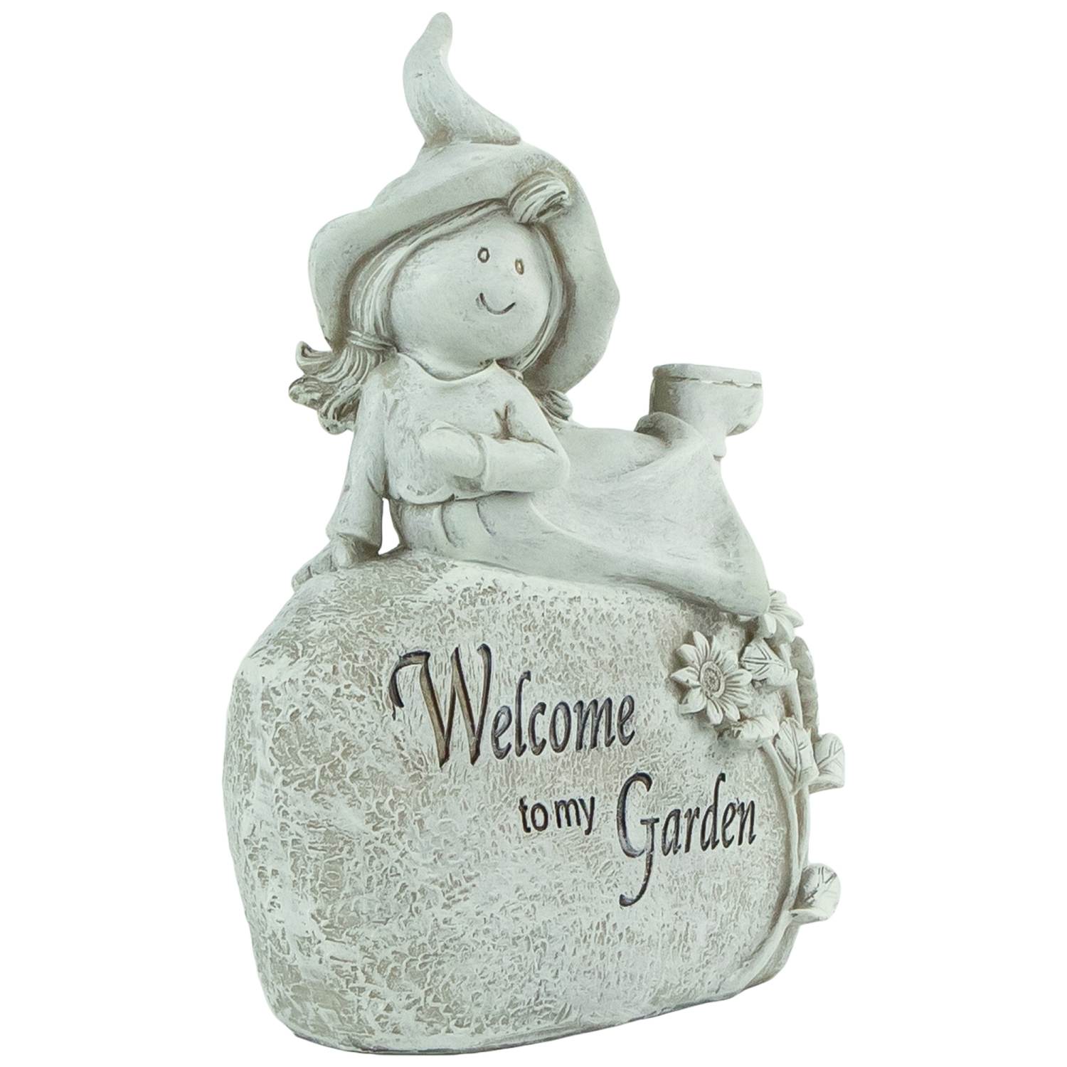 7.5" Girl Laying on Rock "Welcome To My Garden" Outdoor Garden Statue