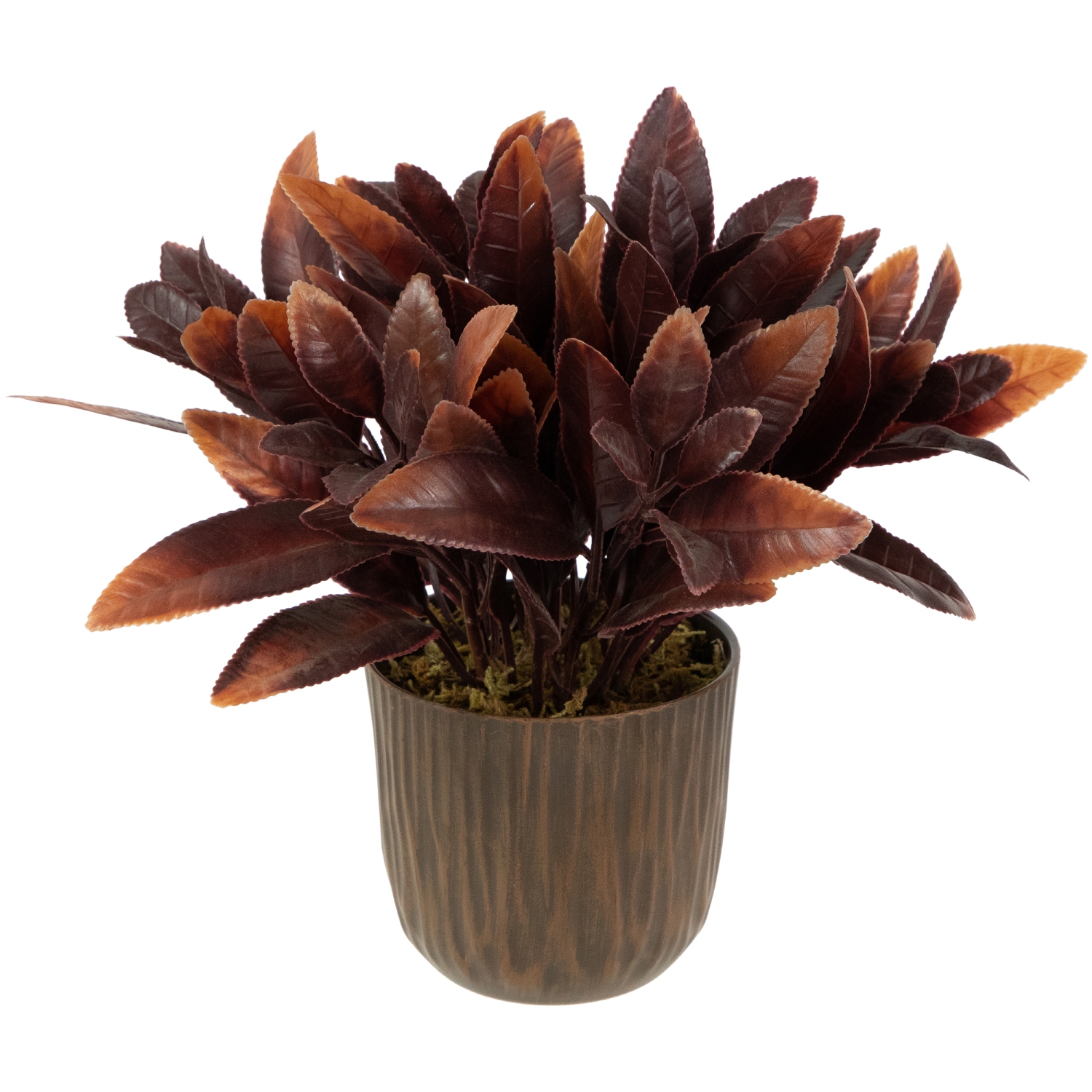 Two-Tone Artificial Foliage Plant in a Textured Lined Pot - 8"