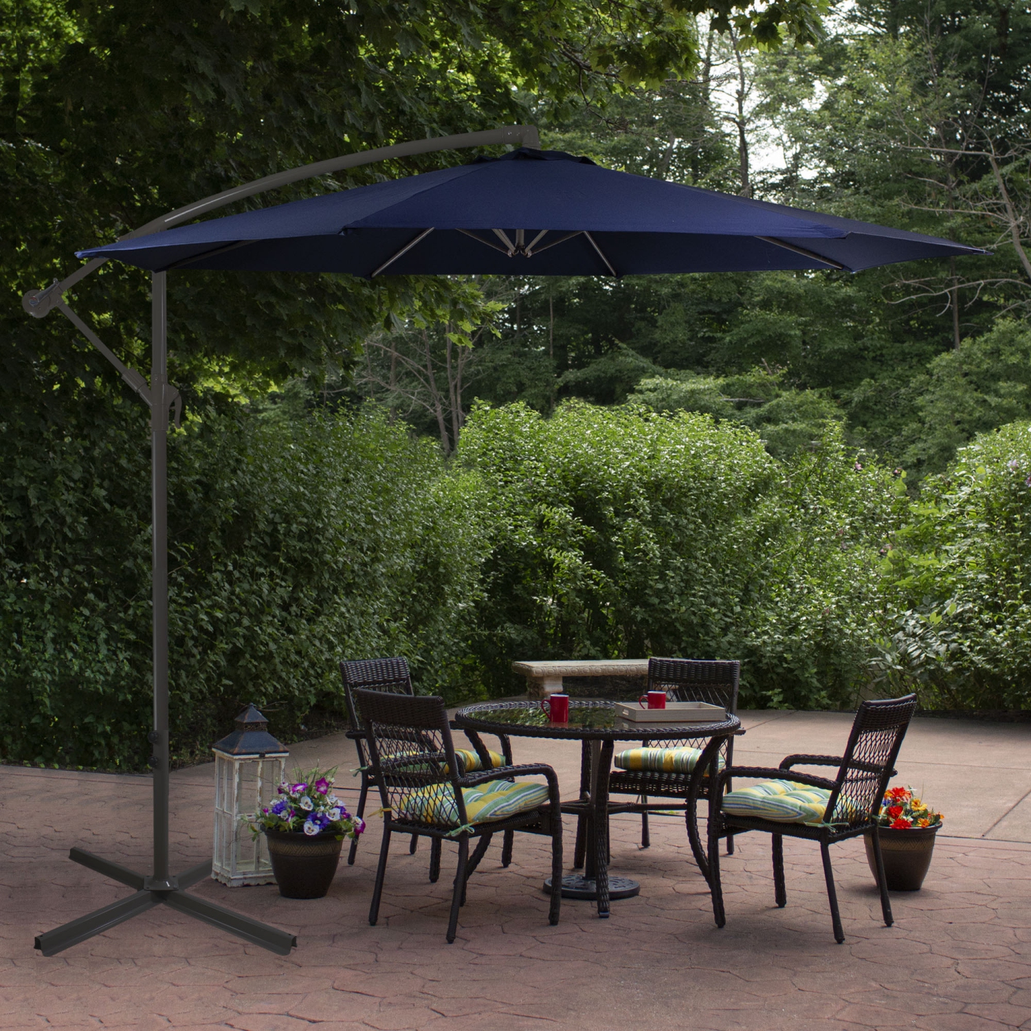 10ft Offset Outdoor Patio Umbrella with Hand Crank, Navy Blue
