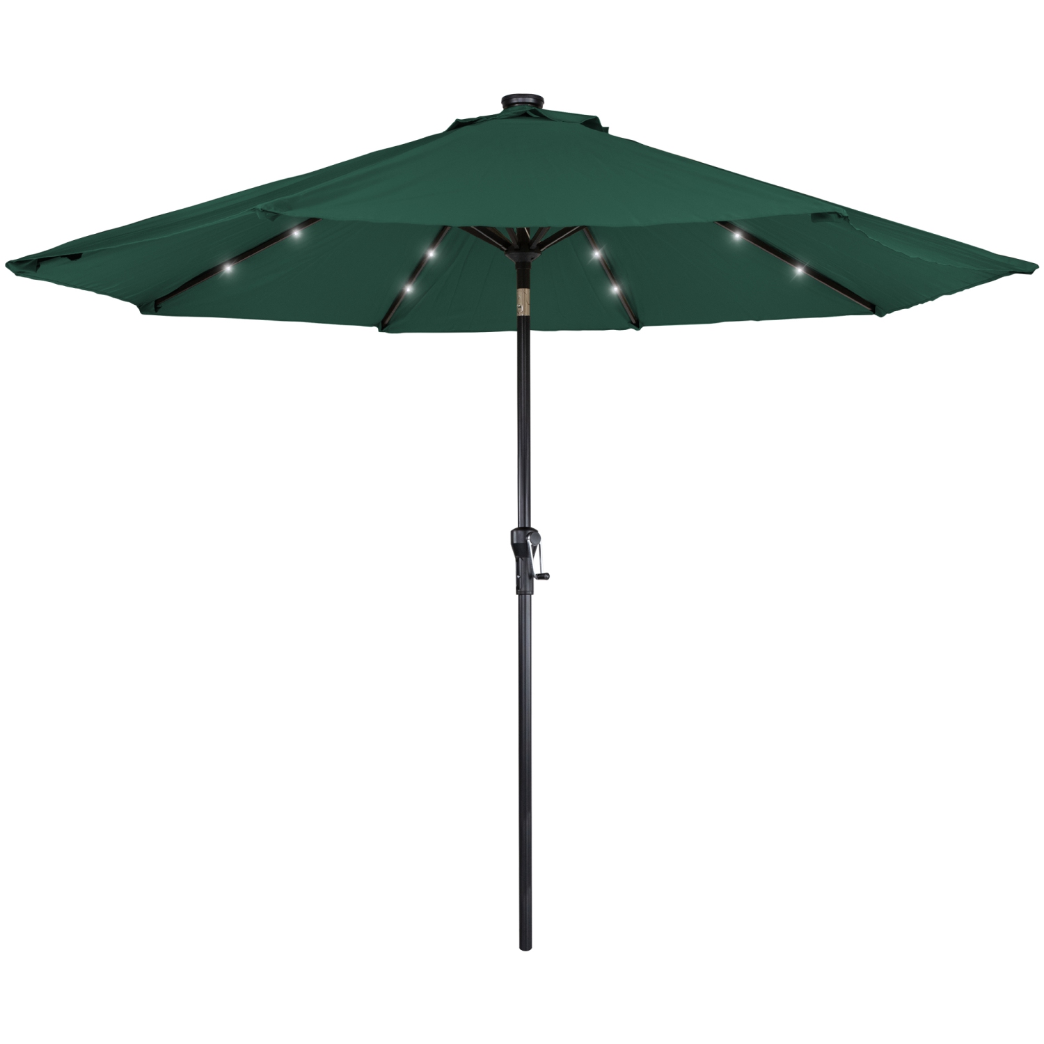 9ft Solar Lighted Outdoor Patio Market Umbrella with Hand Crank and Tilt, Hunter Green