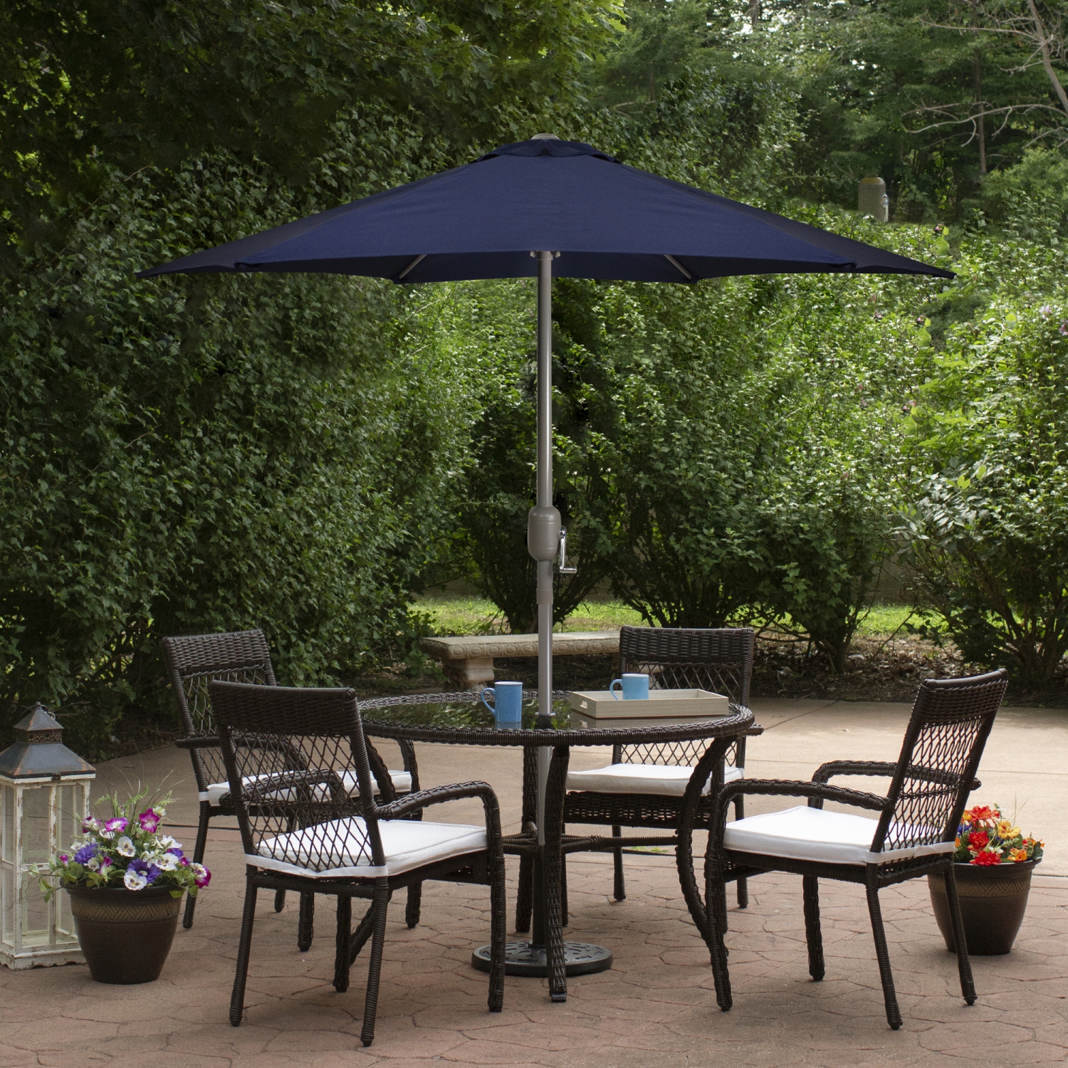 Parasol de patio de 7,5ft pi avec manivelle, bleu minuit