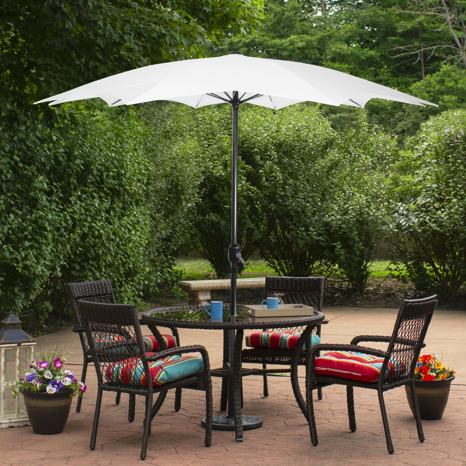 8.85ft Outdoor Patio Lotus Umbrella with Hand Crank, White