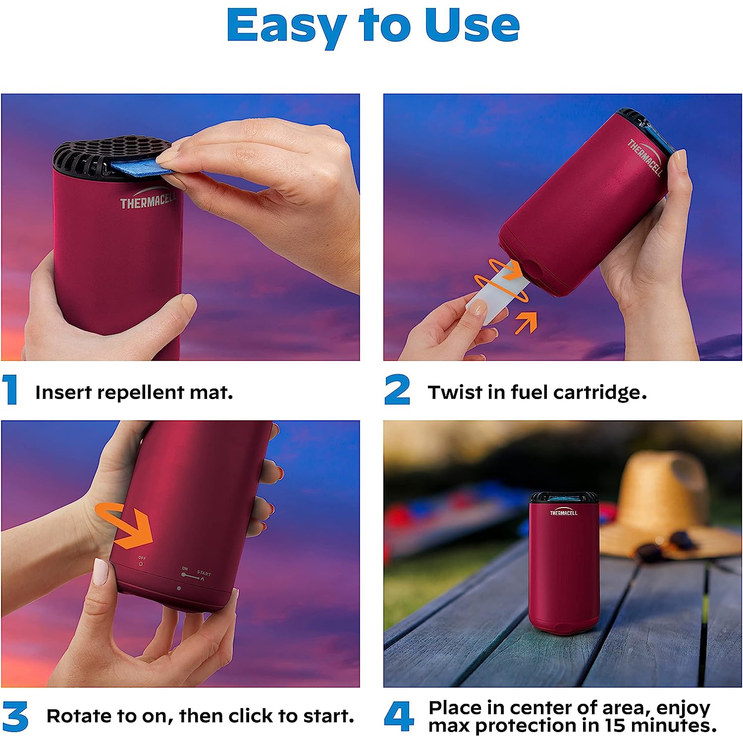 Thermacell Patio Shield Mosquito Repeller And Refill Bundle - DEET-Free & Scent-Free - Red