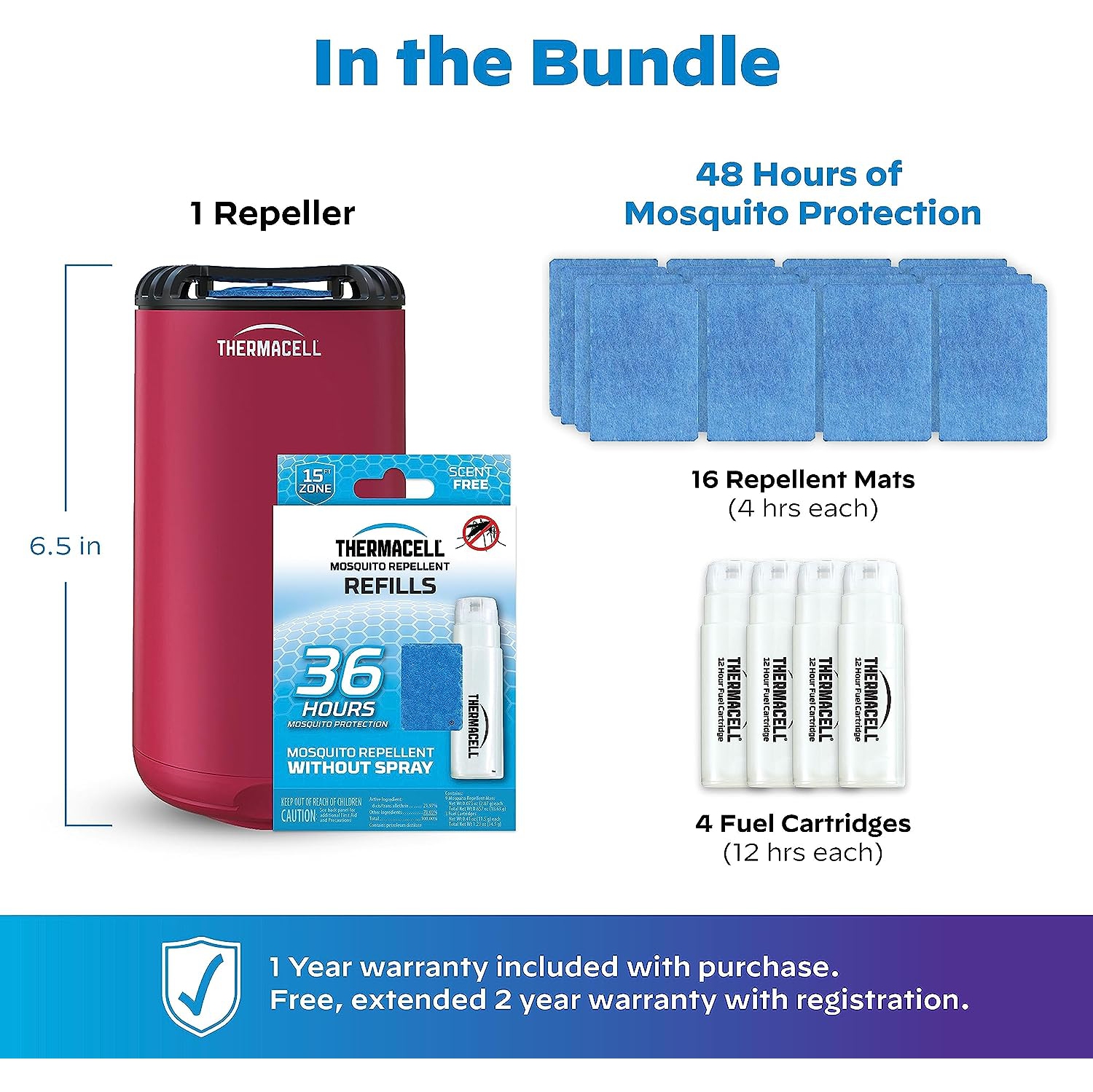 Thermacell Patio Shield Mosquito Repeller And Refill Bundle - DEET-Free & Scent-Free - Red