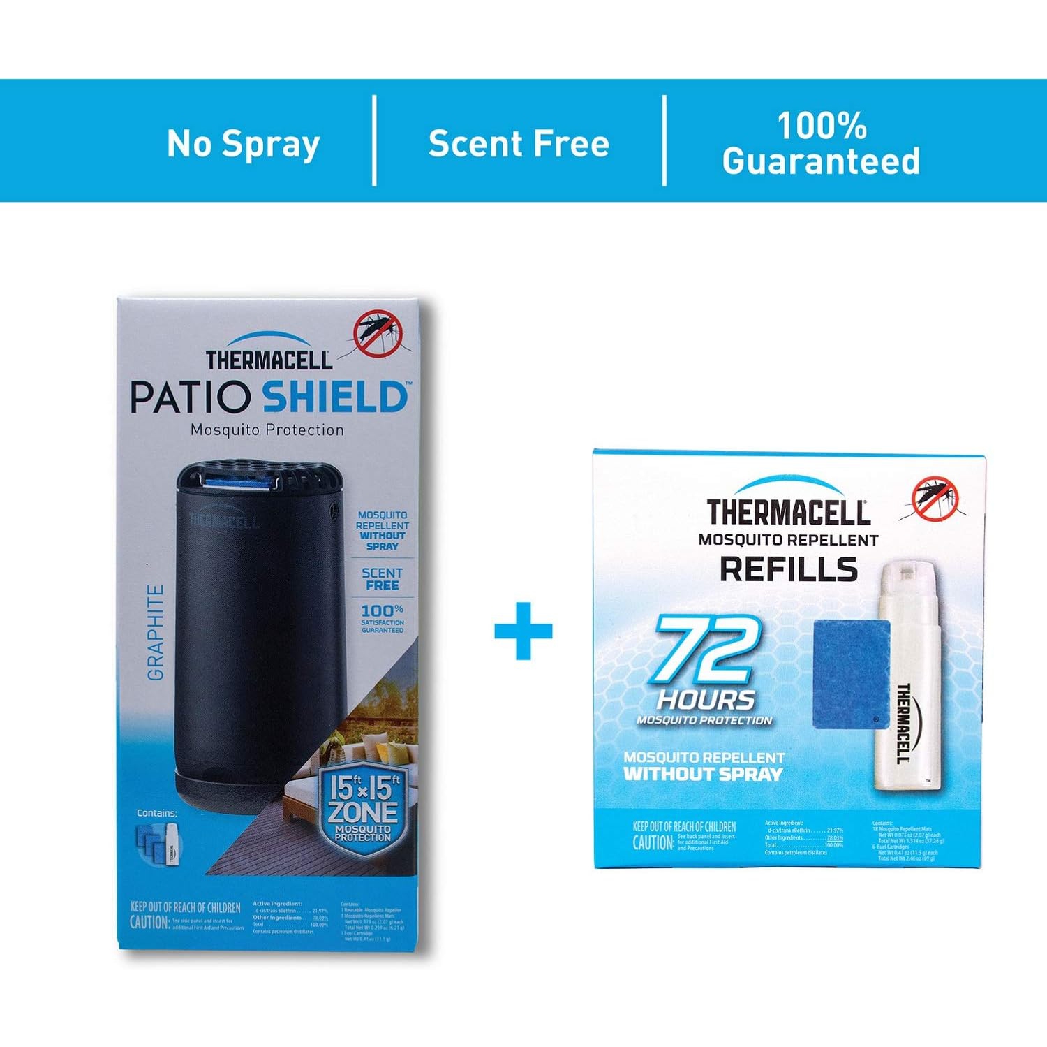 Thermacell Patio Shield Mosquito Repeller And Refill Bundle - DEET-Free & Scent-Free - Black