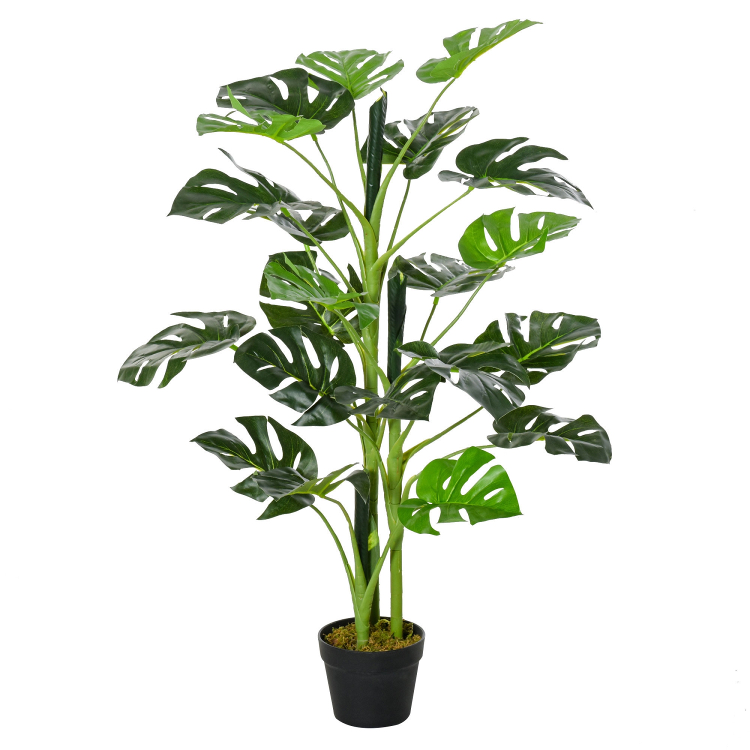 Outsunny 3FT Artificial Monstera Deliciosa Tree, Faux Plant with 21 Leaves, Fake Tree in Nursery Pot for Indoor and Outdoor, Green