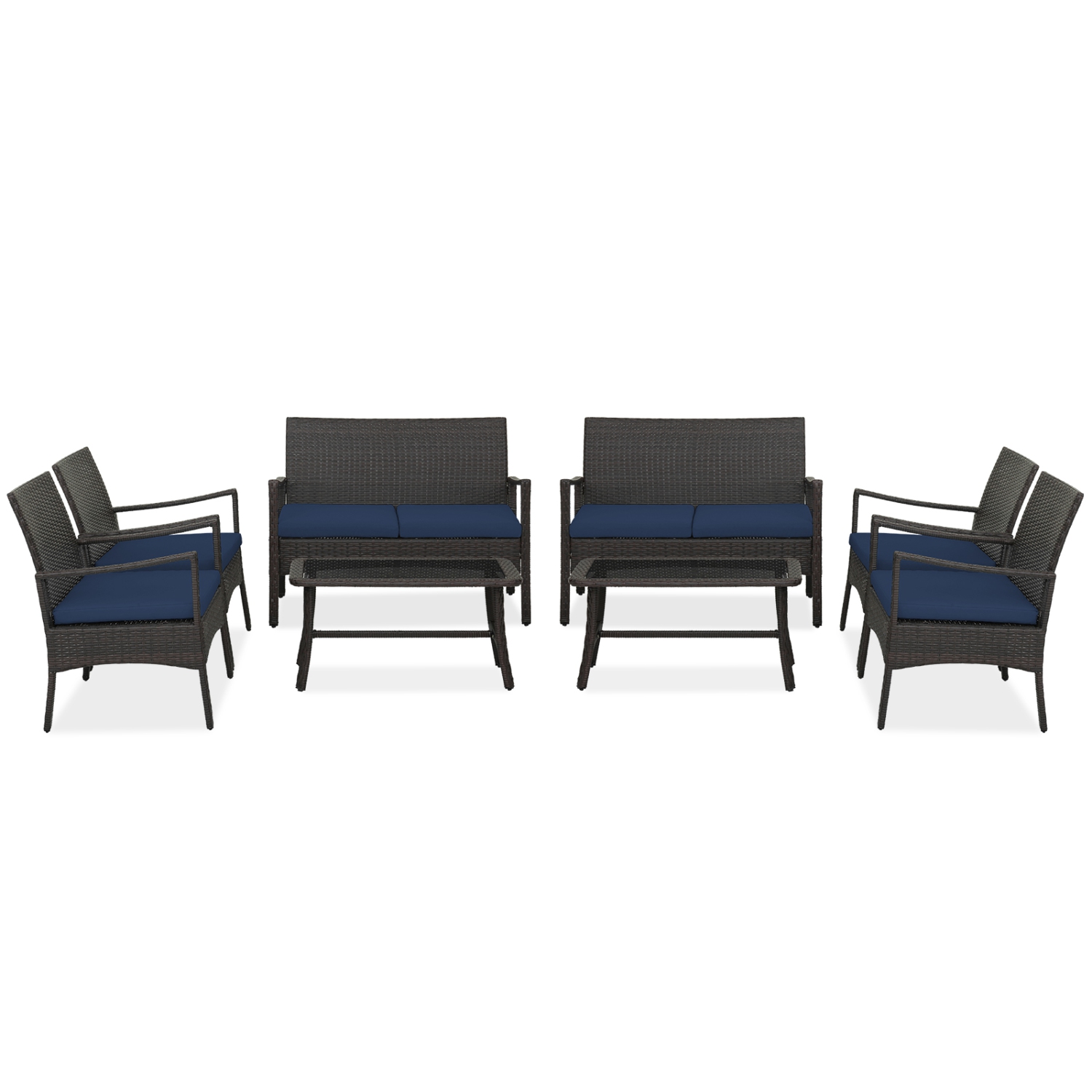 Costway 8PCS Patio Rattan Wicker Furniture Set Cushioned Sofa Armrest Coffee Table Navy