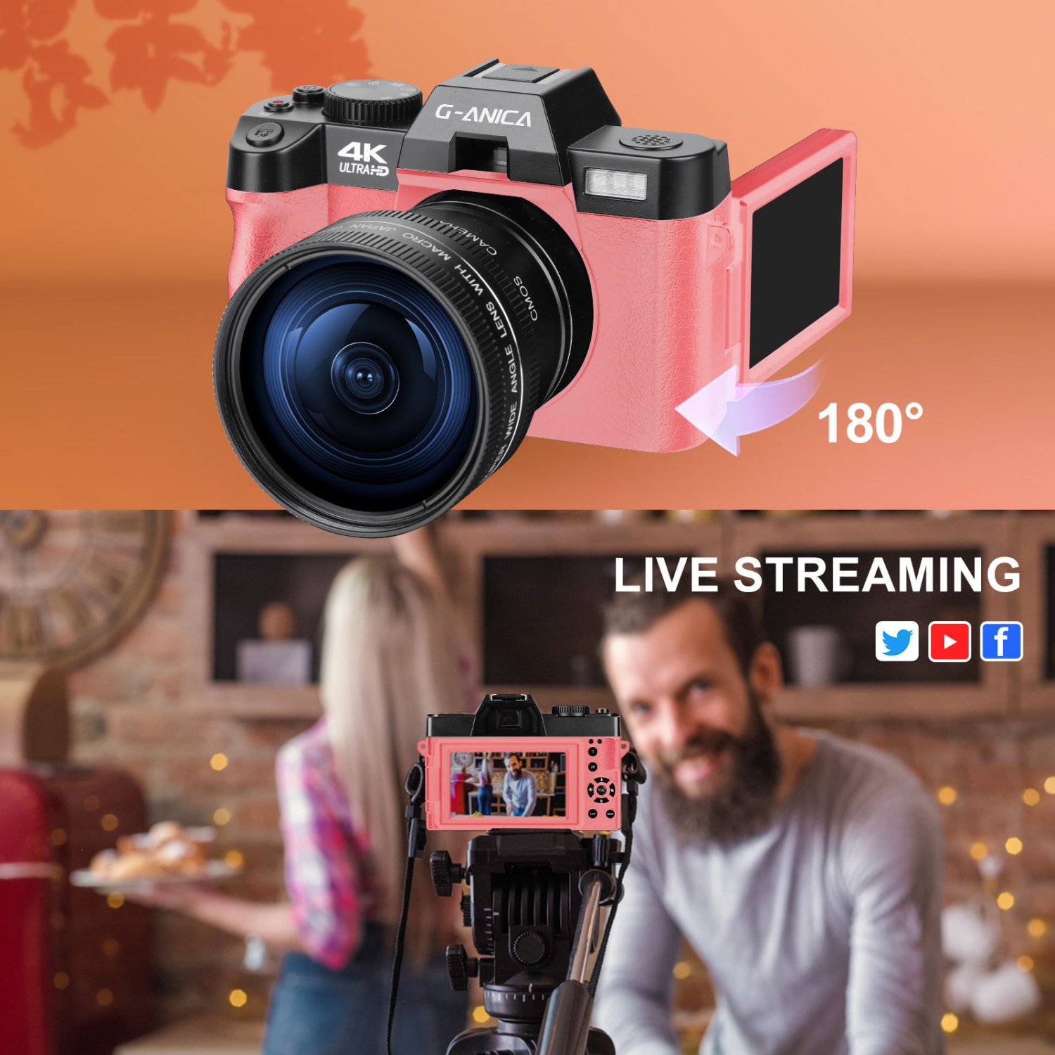 G-Anica 4k Digital Cameras for Photography(Pink), 48 MP Video