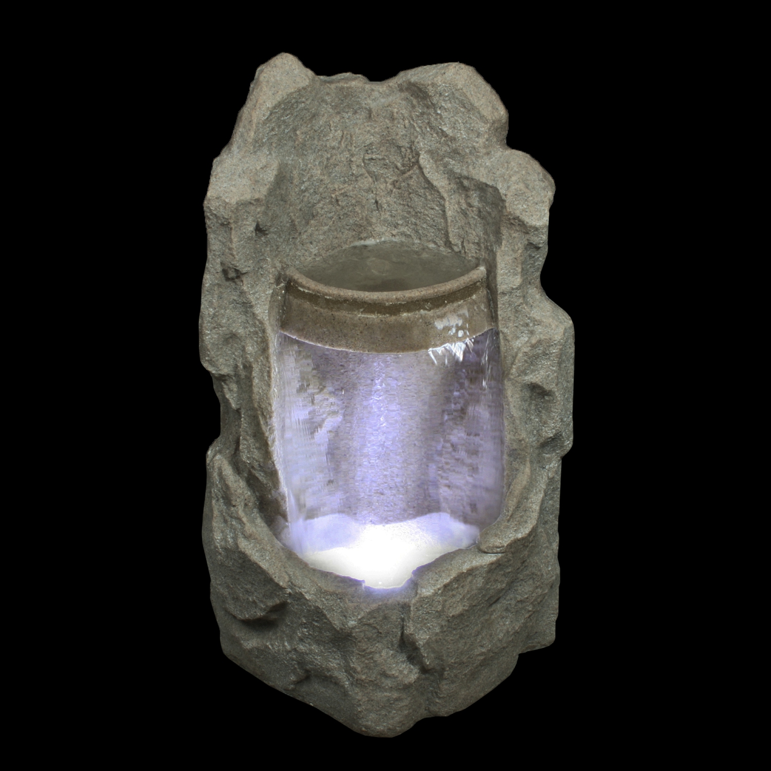 24.5" LED Lighted Gray Raised Stone Basin Outdoor Garden Water Fountain