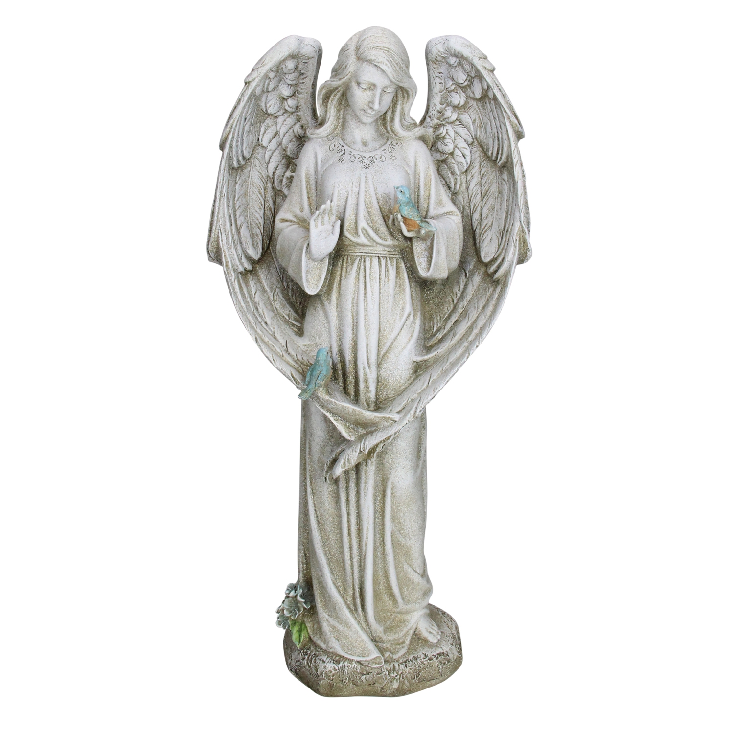 20" Angel with Wings Holding Bird Outdoor Garden Statue