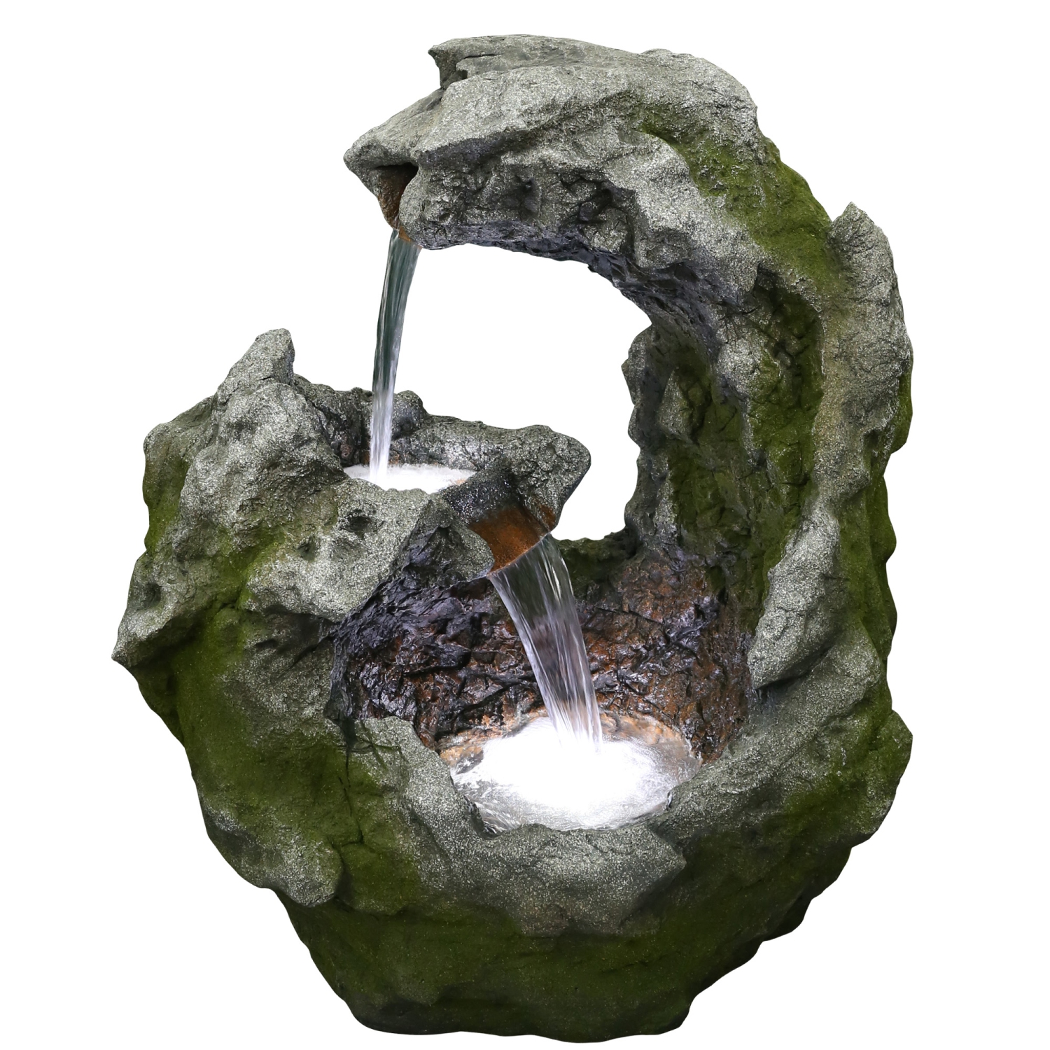 32" Lighted Rock Waterfall Outdoor Garden Water Fountain