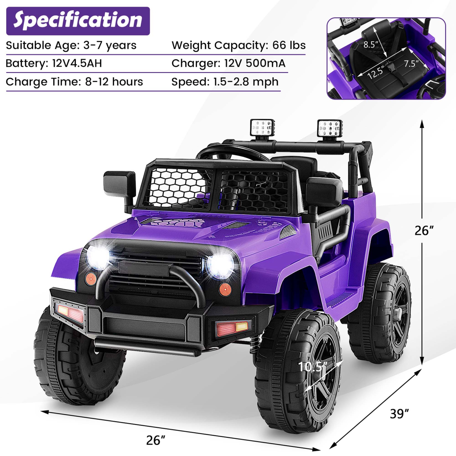Costway 12V Battery Powered Ride On Truck Electric Kids Ride On Car with Remote Control 4-Wheel Vehicle Toy for Boys & Girls