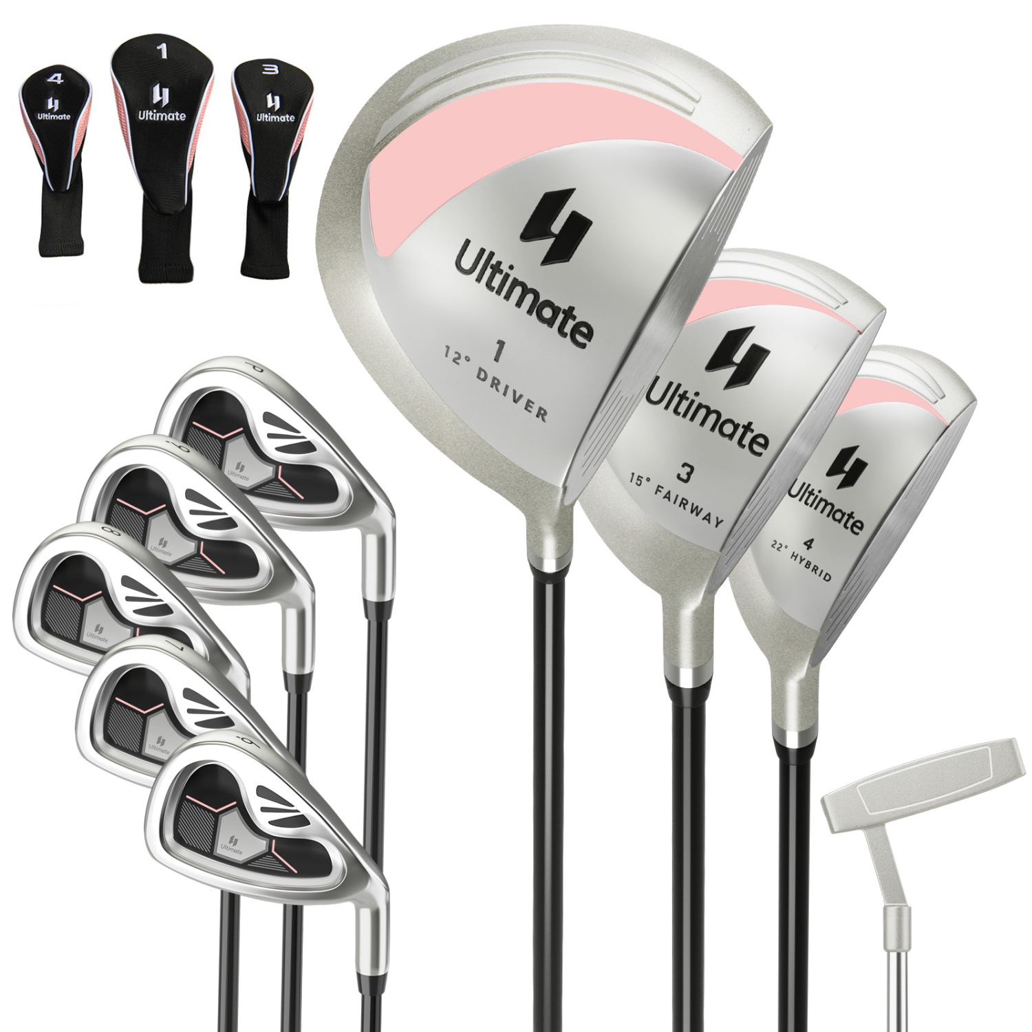 Costway Women's Complete Golf Club Set - 9 Pieces, Right Handed, 460cc Alloy Driver, Pink/Red