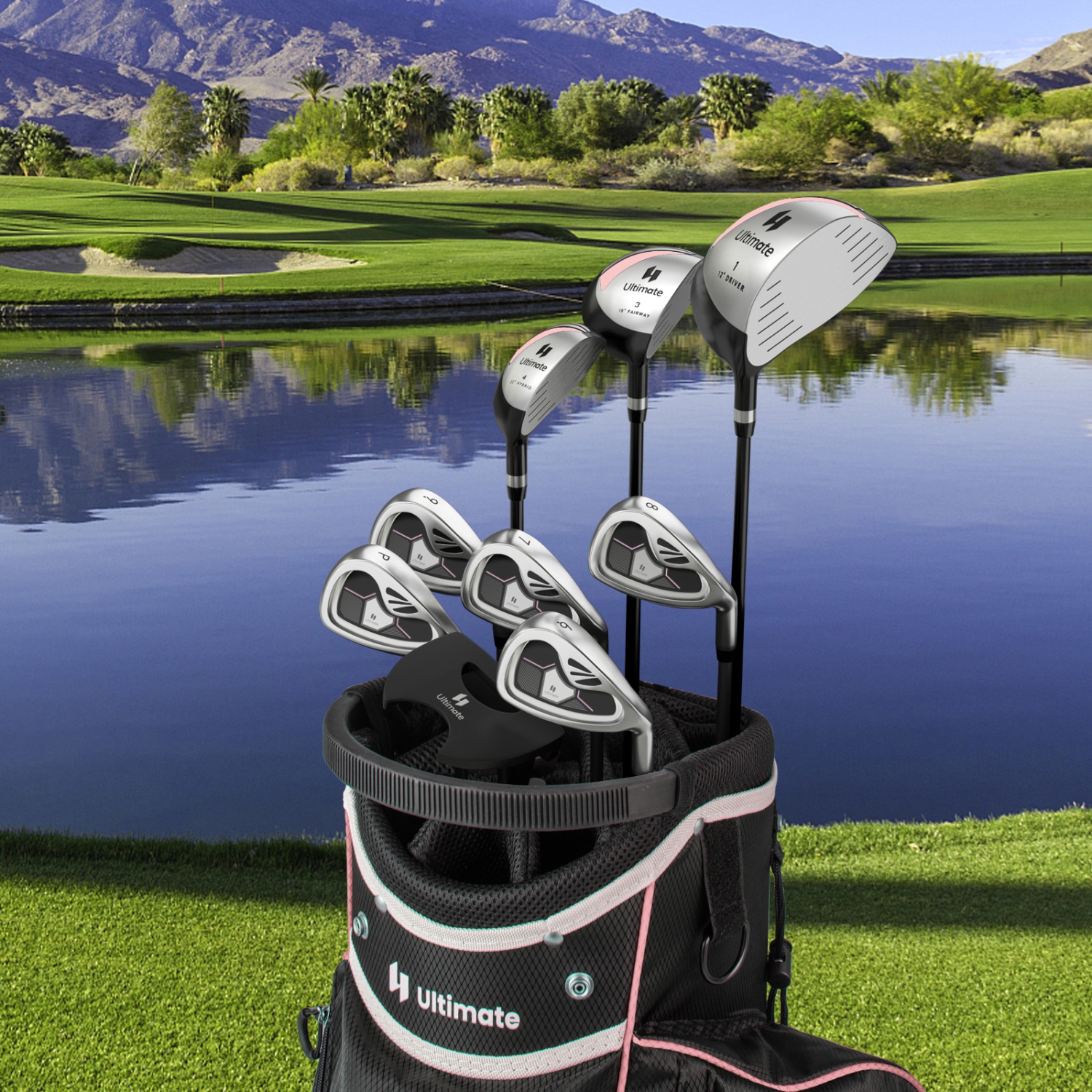 Costway Women's Complete Golf Club Set - 9 Pieces, Right Handed, 460cc Alloy Driver, Pink/Red