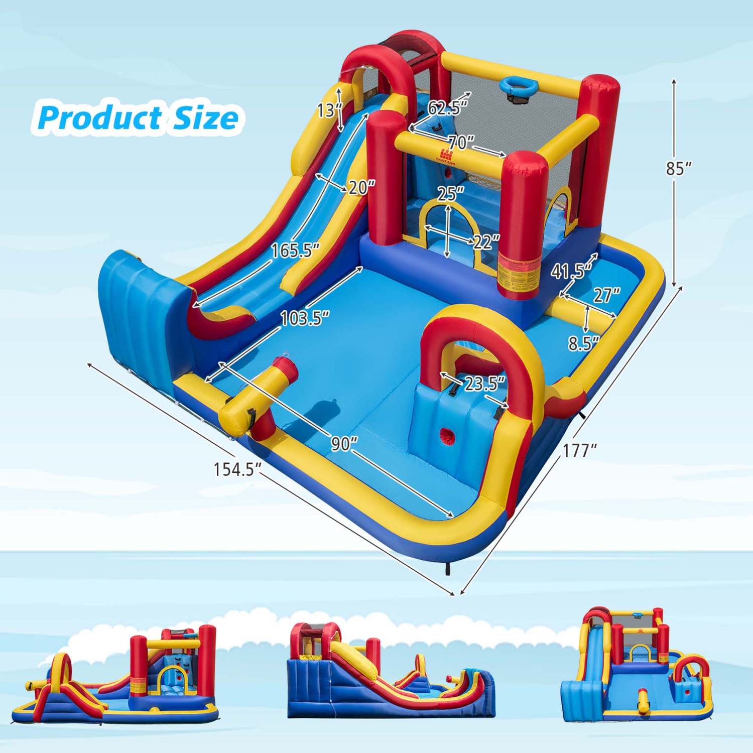 Costway Inflatable Water Slide Giant Kids Water Park with Double Slides & 950W Blower