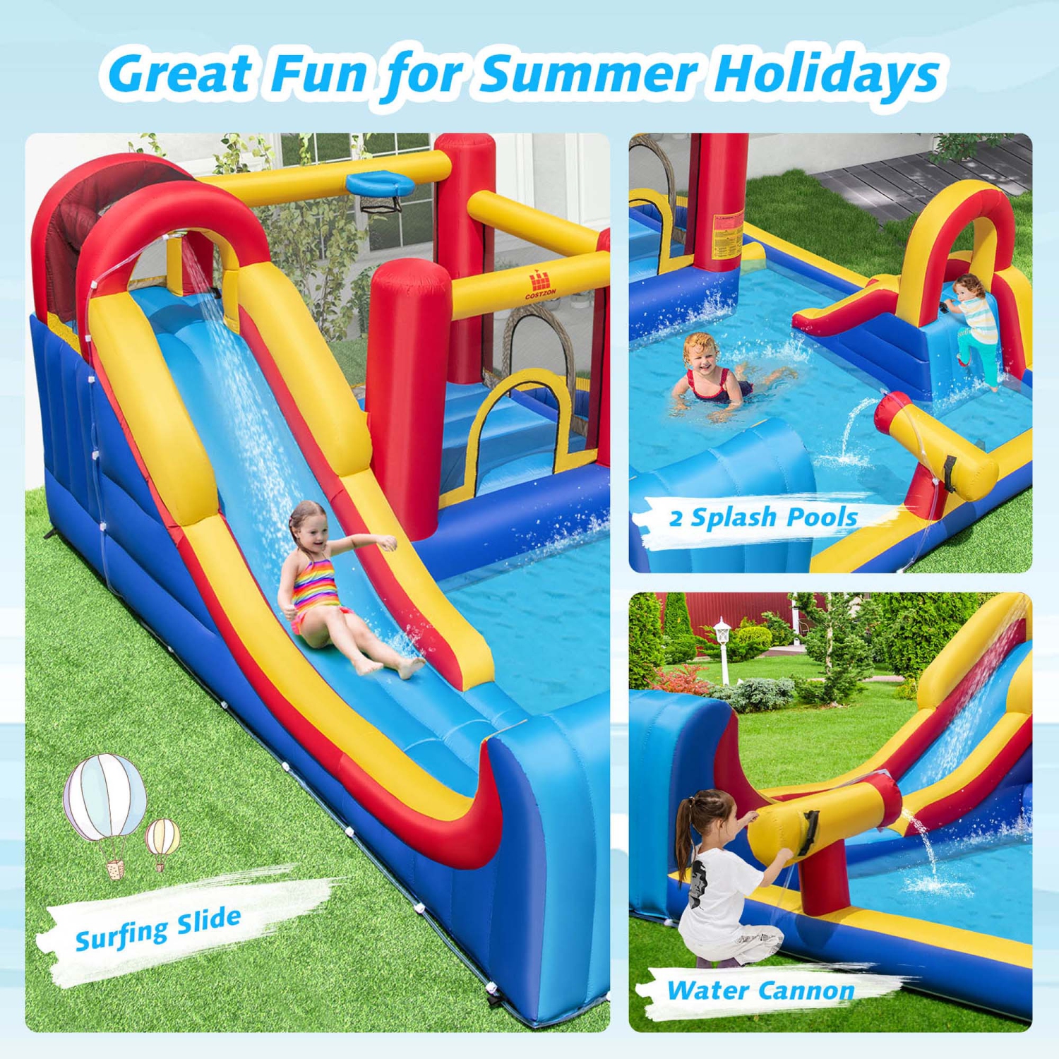 Costway Inflatable Water Slide Giant Kids Water Park with Double Slides & 950W Blower