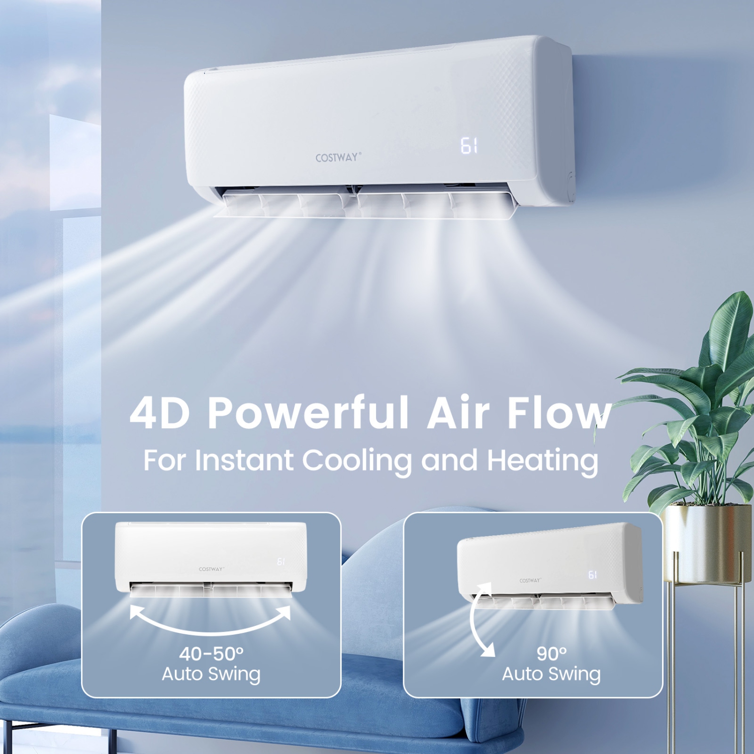 Costway 24,000 BTU Mini Split Air Conditioner AC Unit with Heat Pump & Alexa Googlehome Remote Control