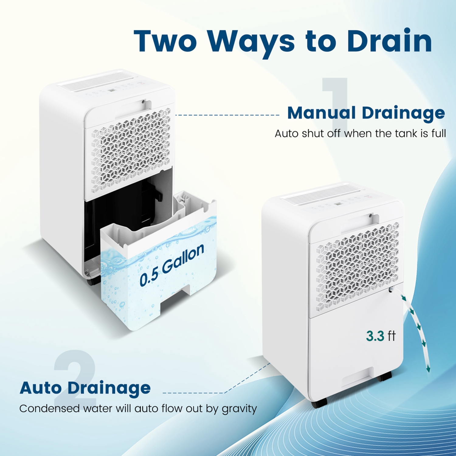 Déshumidificateur de Costway pour sous-sol maison 32 chopines/jour 3 modes portable jusqu'à 2500 pi2 Bleu-rose-jaune