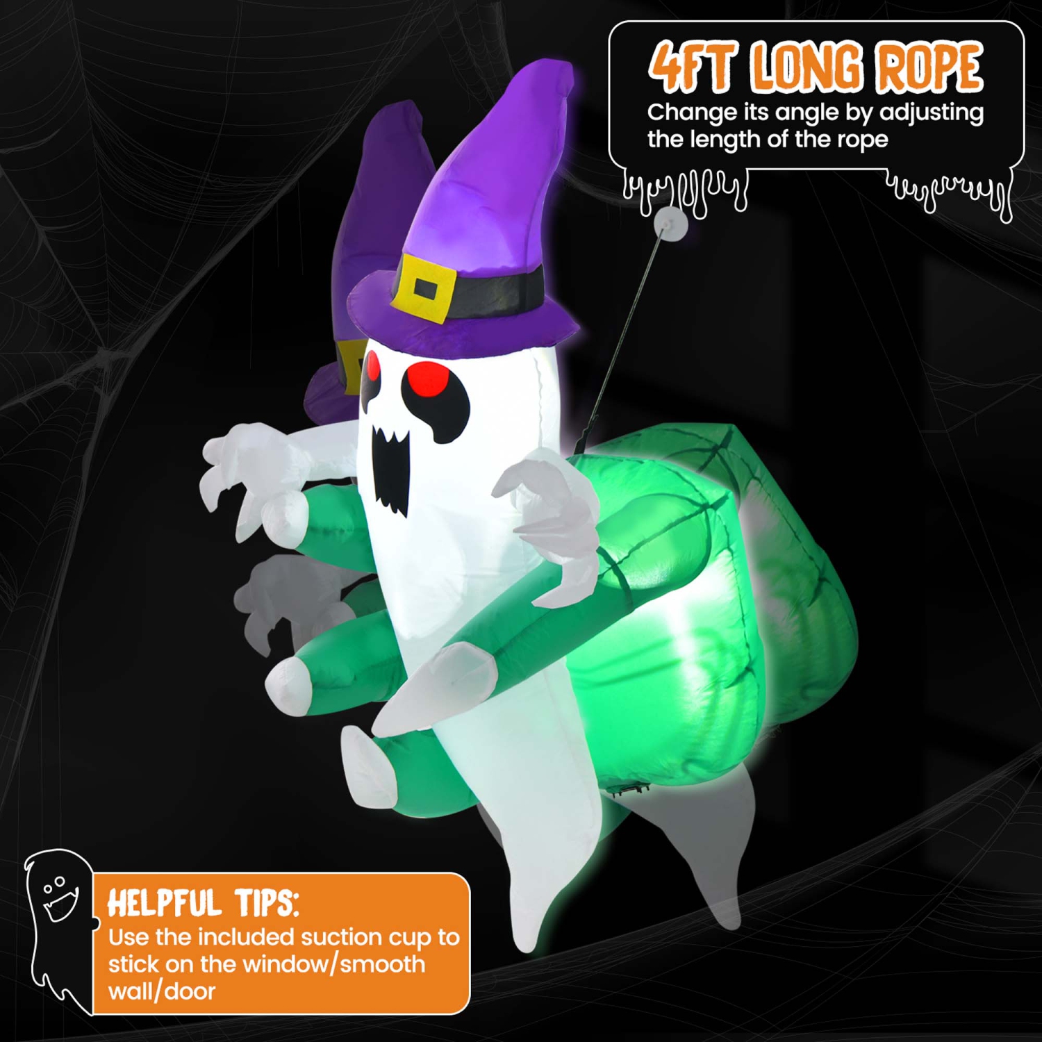 Costway 3.6' Halloween Inflatable Ghost Indoor Outdoor Blow Up Flying Halloween Decor