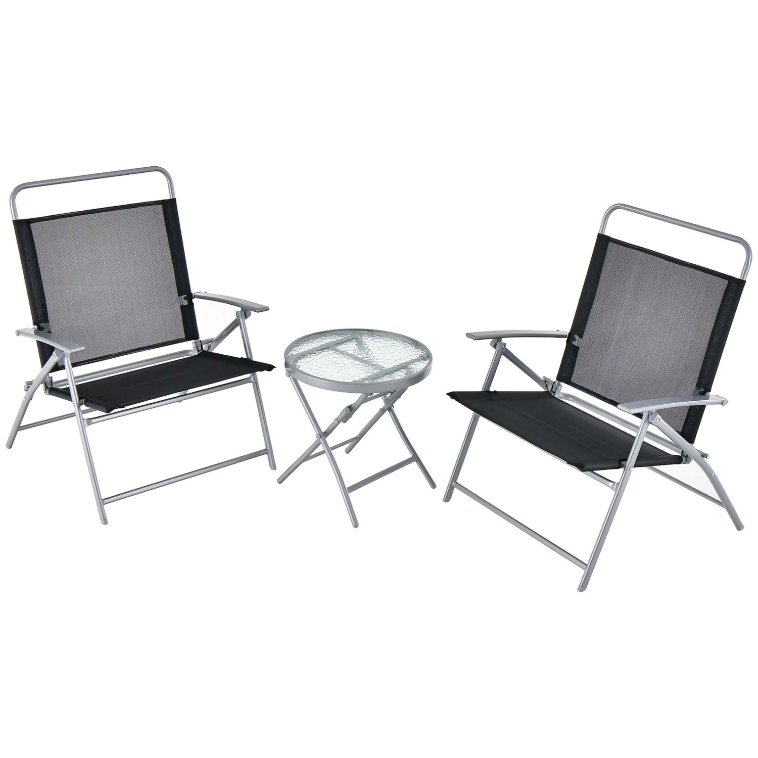 Costway 3pcs Patio Folding Table Chair Set Extra-Large Seat Metal Frame Portable Outdoor