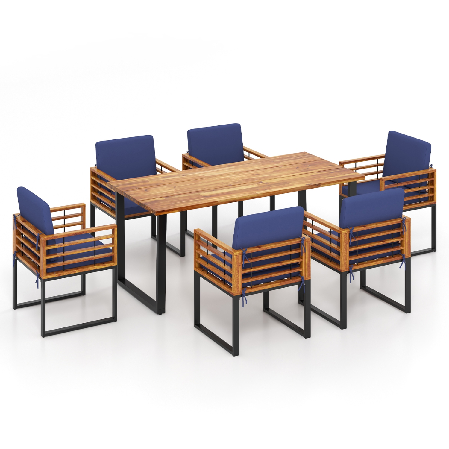 Ensemble de patio robuste avec table et chaises en bois d'acacia 7pcs de Costway pour l'extérieur