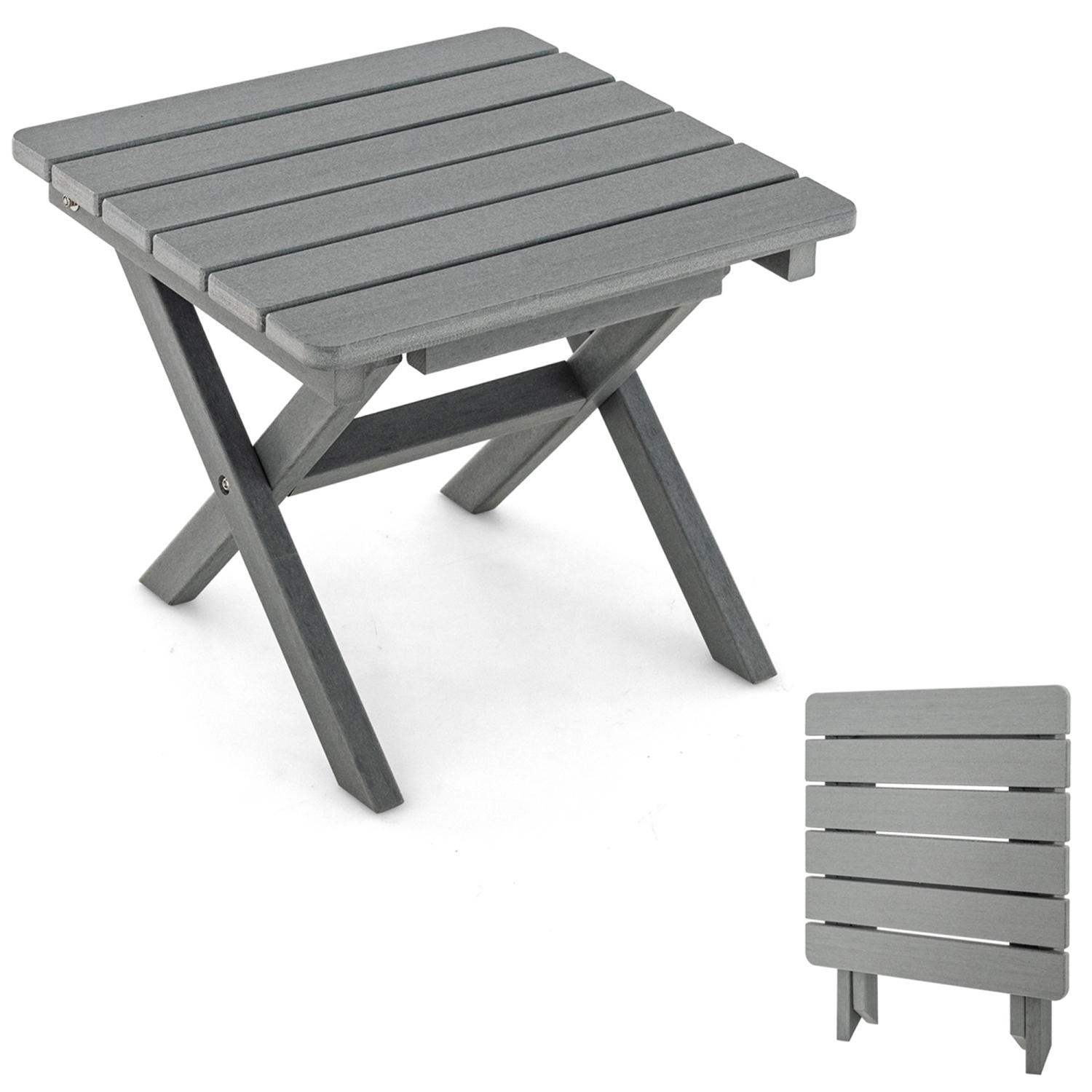 Costway Outdoor Folding Side Table Weather-Resistant HDPE Adirondack Table Black/Gray
