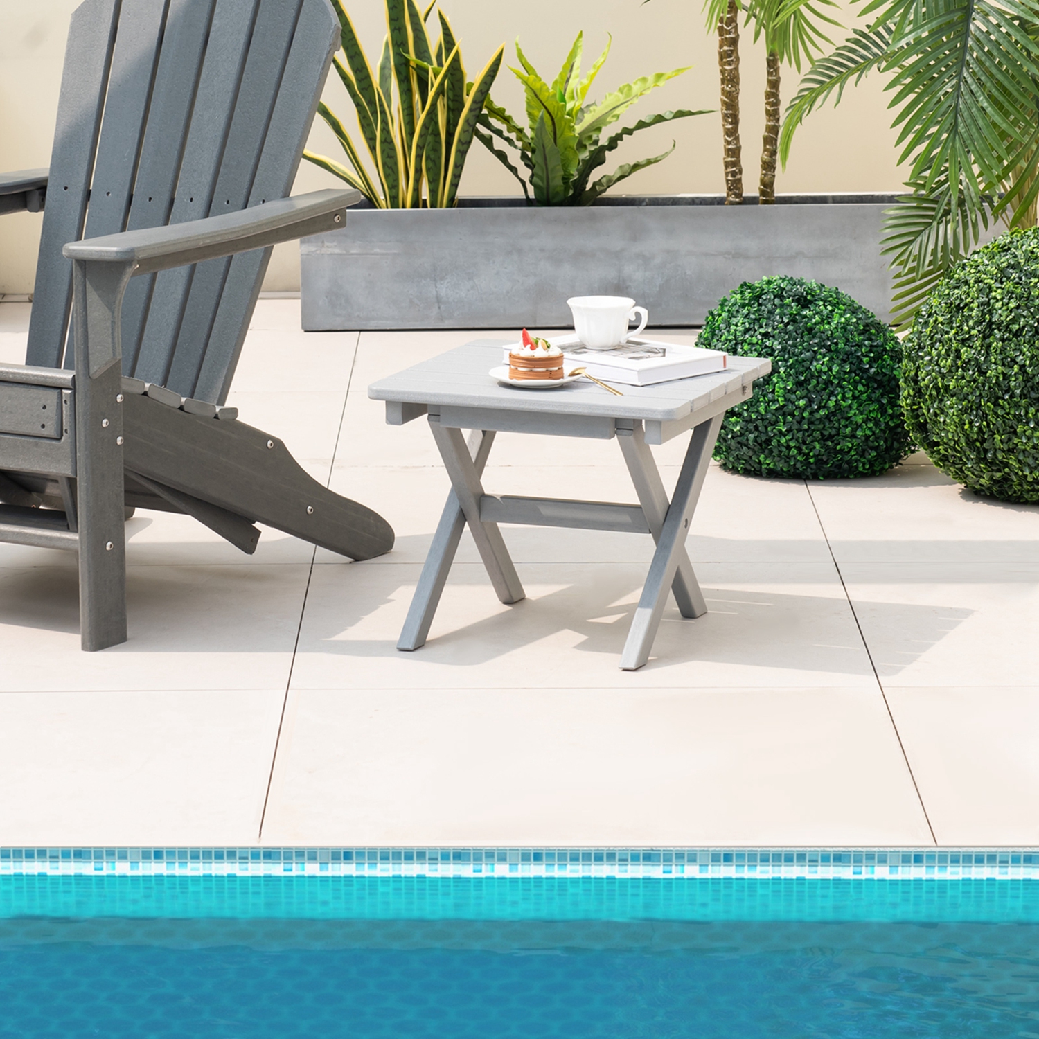 Costway Outdoor Folding Side Table Weather-Resistant HDPE Adirondack Table Black/Gray