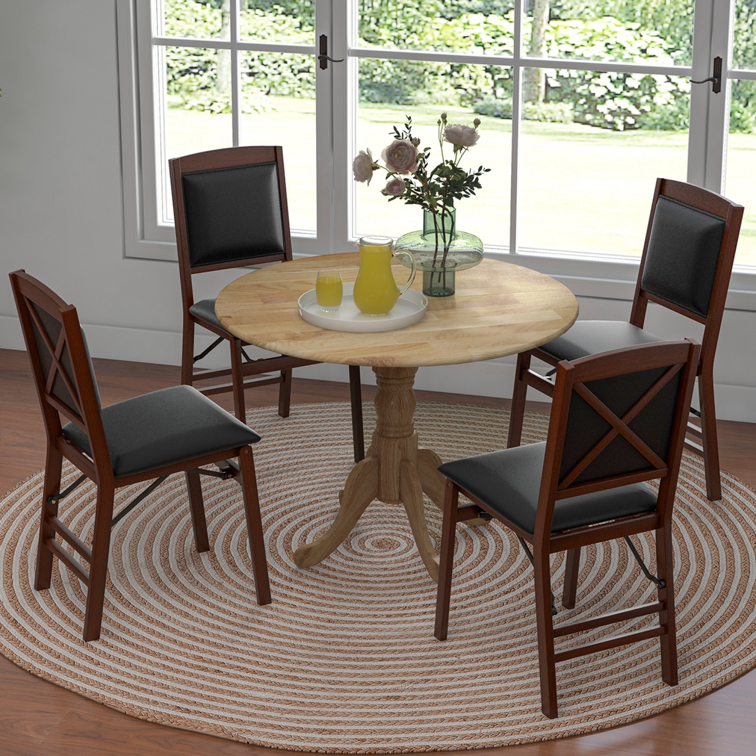 Costway Rustic Dining Table Wooden Dining Table with Round Tabletop & Curved Trestle Legs