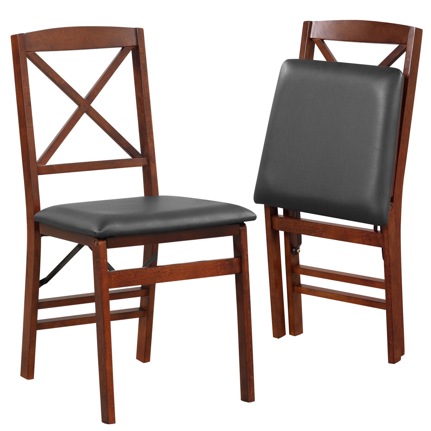 Costway 2 Pack Folding Dining Chairs Foldable Chairs with PVC Padded Seat & High Backrest