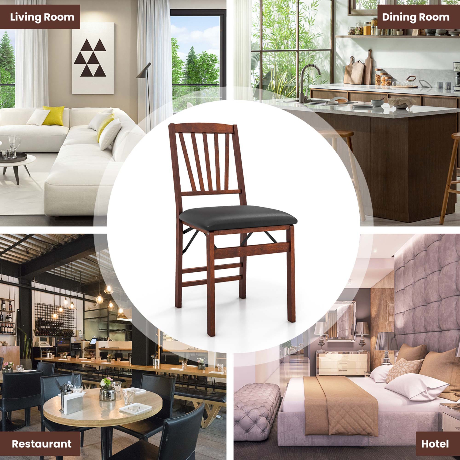 Costway 2 Pack Folding Dining Chairs Foldable Chairs with PVC Padded Seat & High Backrest