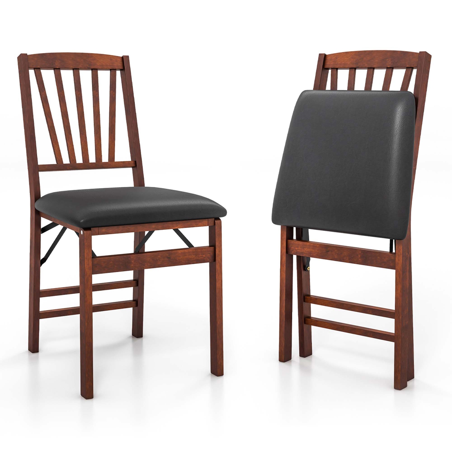 Costway 2 Pack Folding Dining Chairs Foldable Chairs with PVC Padded Seat & High Backrest