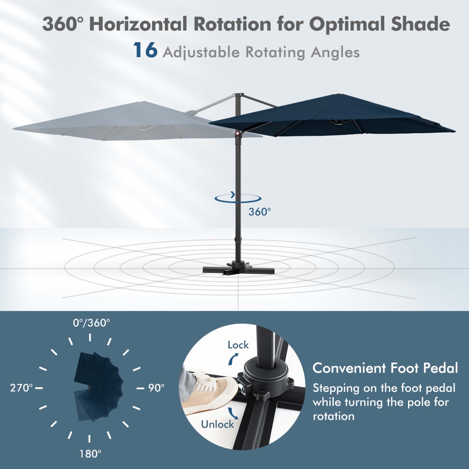 Costway Patio 9.5FT Square Cantilever Offset Hanging Umbrella 2-Tier 360° Outdoor