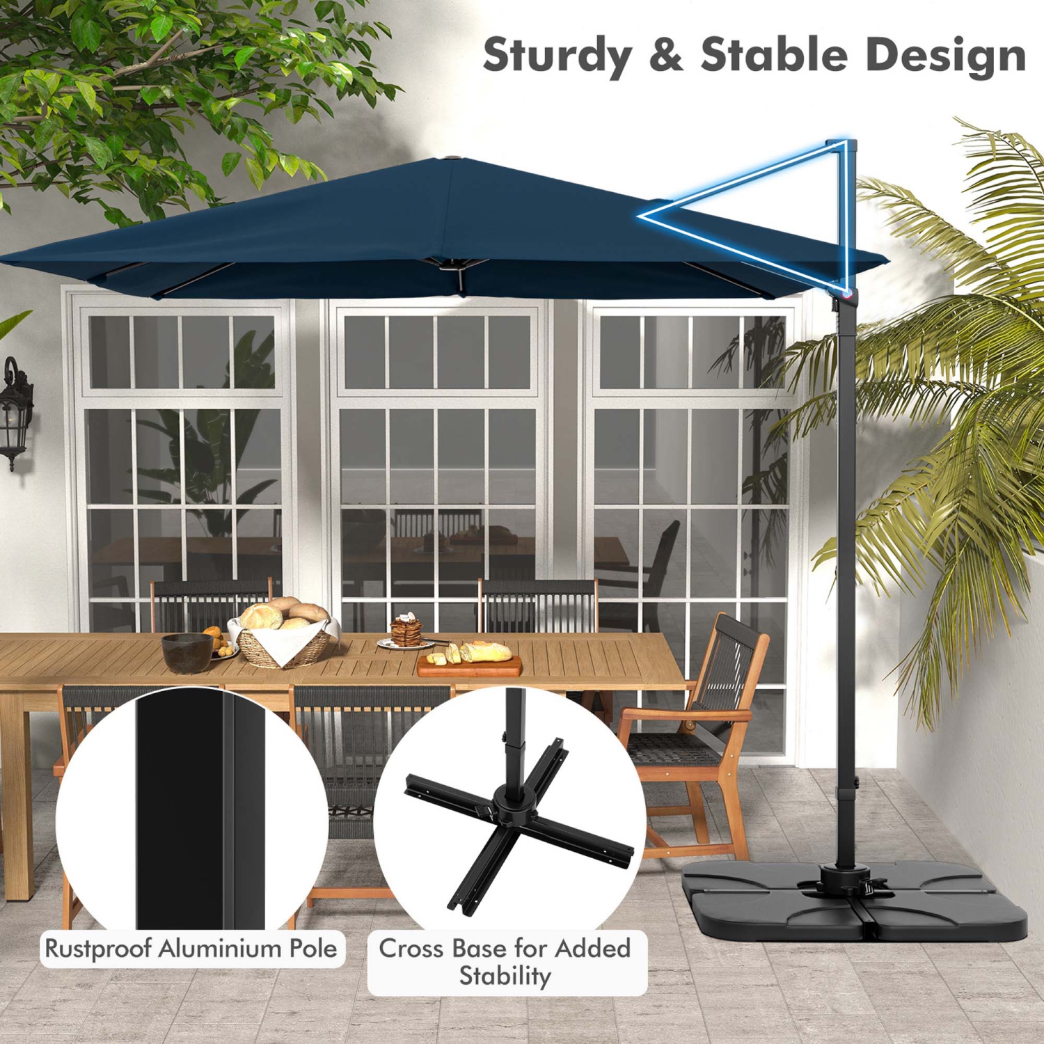 Costway Patio 9.5FT Square Cantilever Offset Hanging Umbrella 2-Tier 360° Outdoor