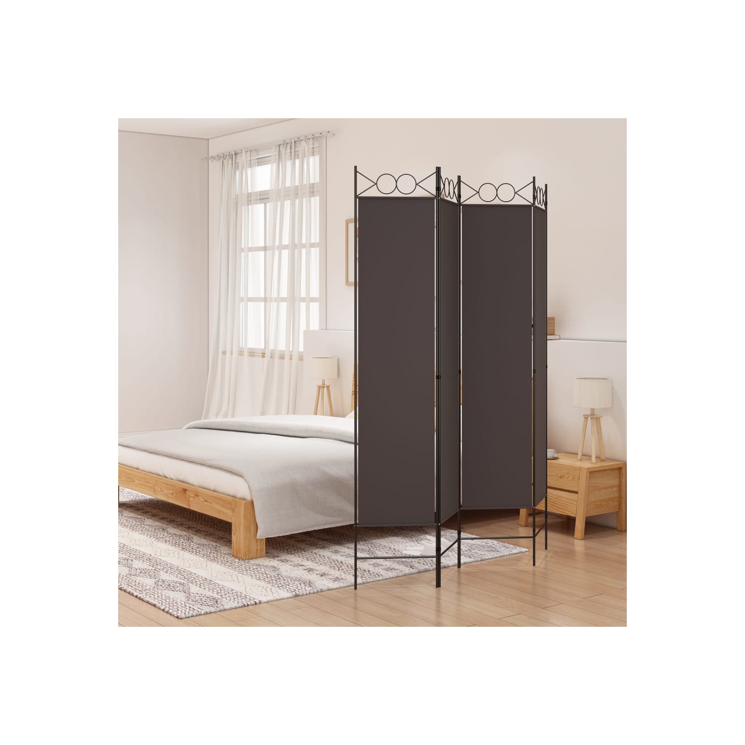 vidaXL 4-Panel Room Divider Brown 160x200 cm Fabric