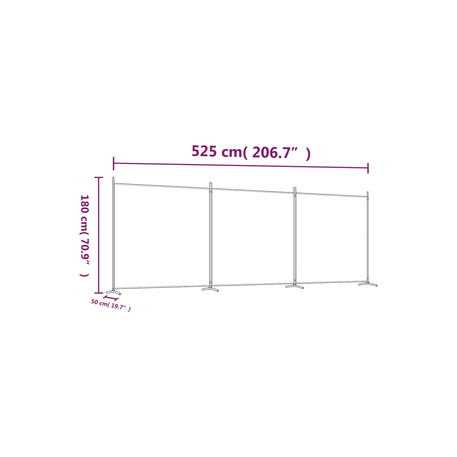 vidaXL 3-Panel Room Divider White 525x180 cm Fabric