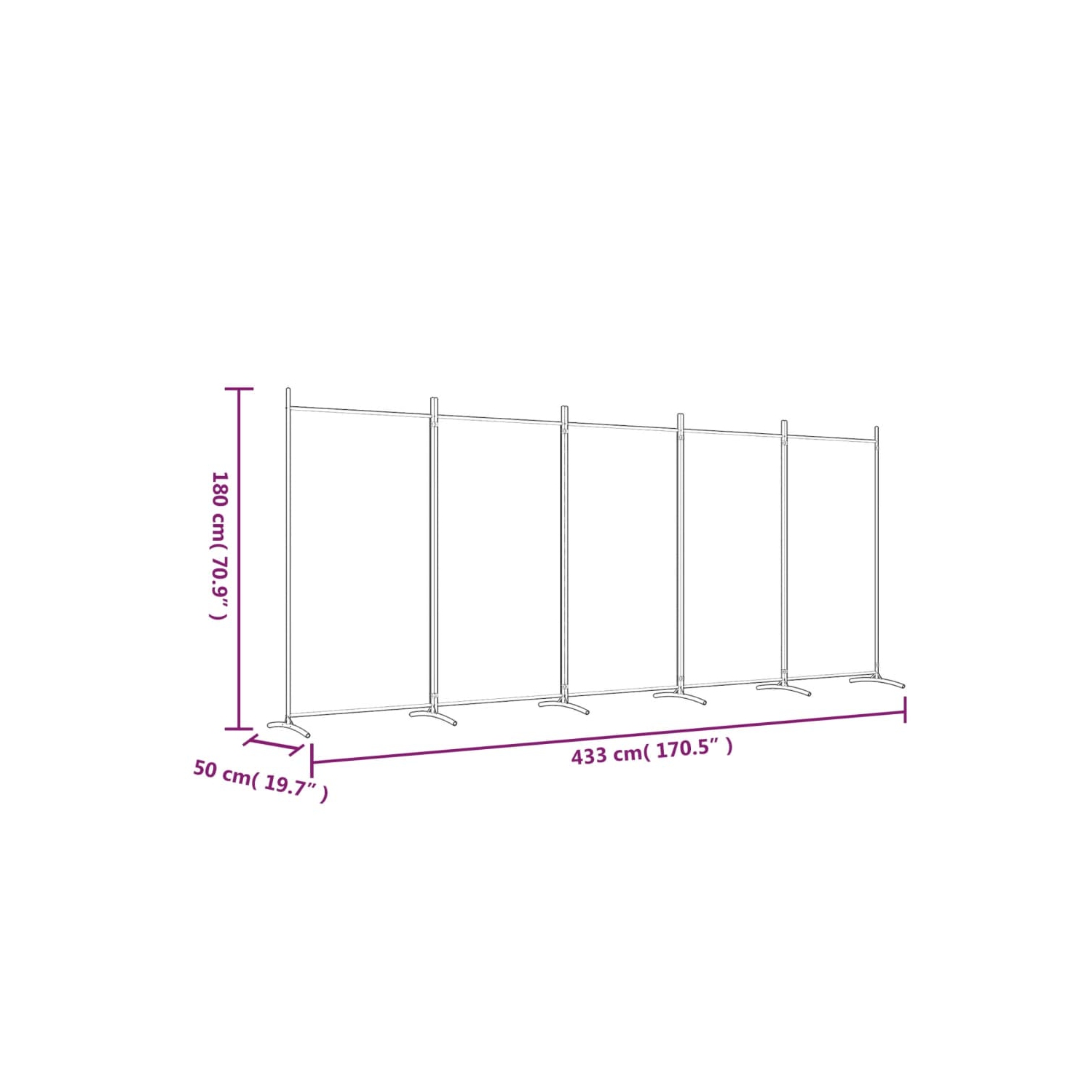 vidaXL 5-Panel Room Divider Anthracite 433x180 cm Fabric