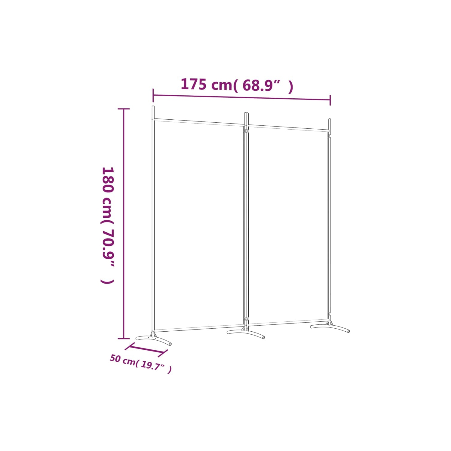 vidaXL 2-Panel Room Divider White 175x180 cm Fabric