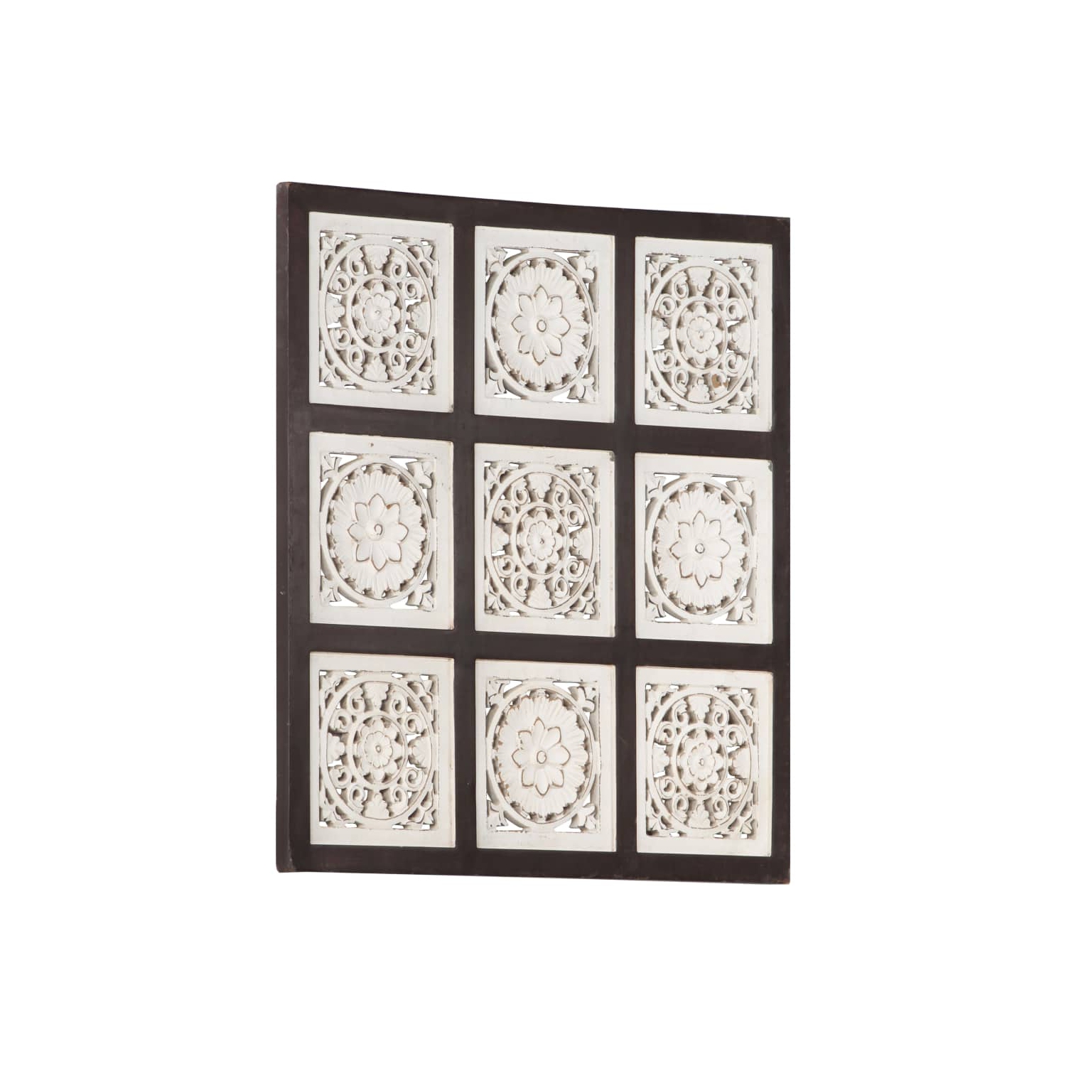Panneau mural sculpté à la main en MDF 60 x 60 x 1,5&nbsp;cm brun et blanc