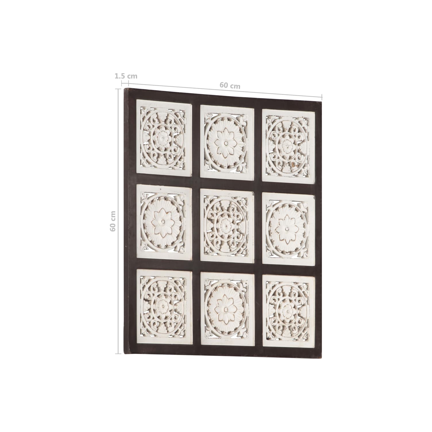 Panneau mural sculpté à la main en MDF 60 x 60 x 1,5&nbsp;cm brun et blanc