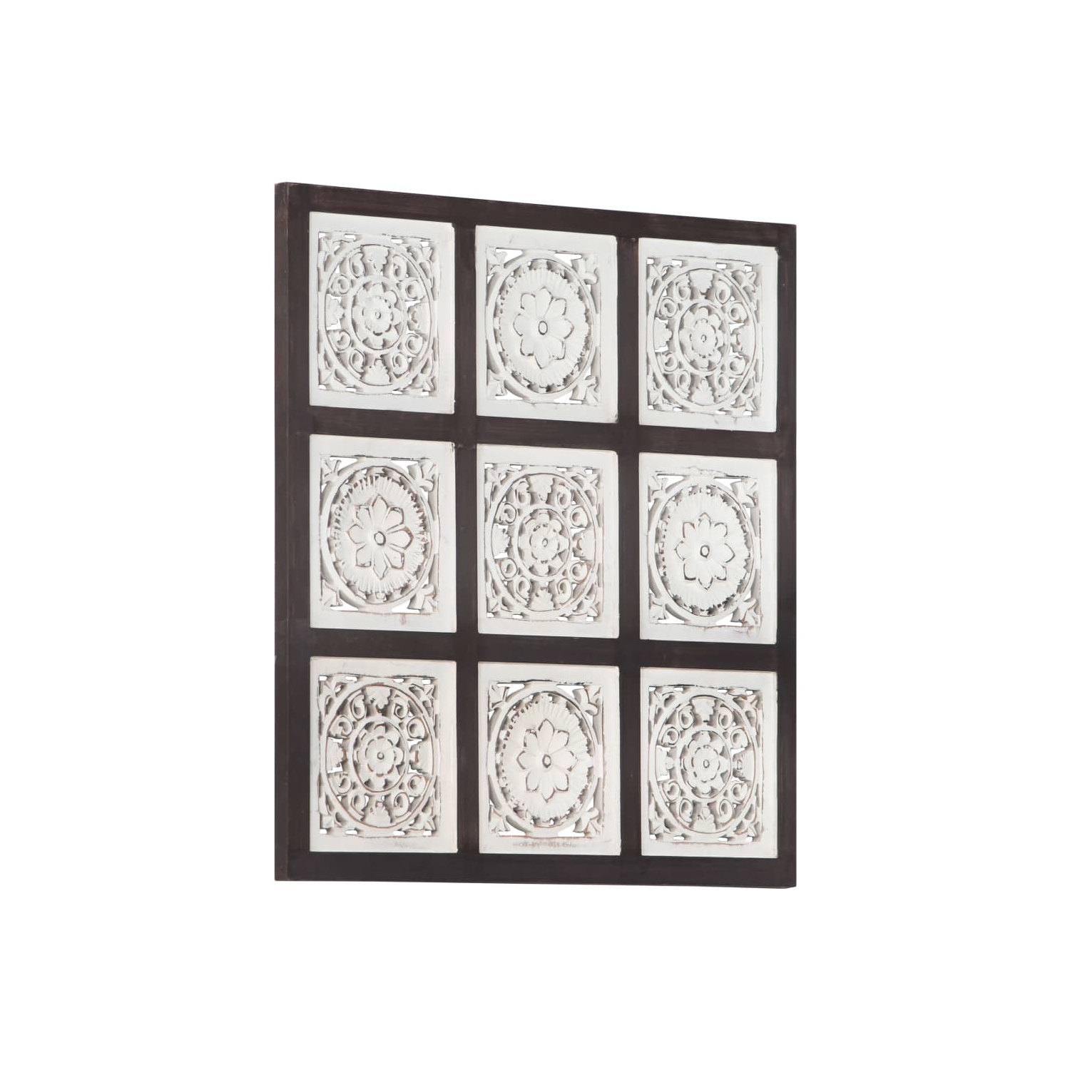 Panneau mural sculpté à la main en MDF 60 x 60 x 1,5&nbsp;cm brun et blanc