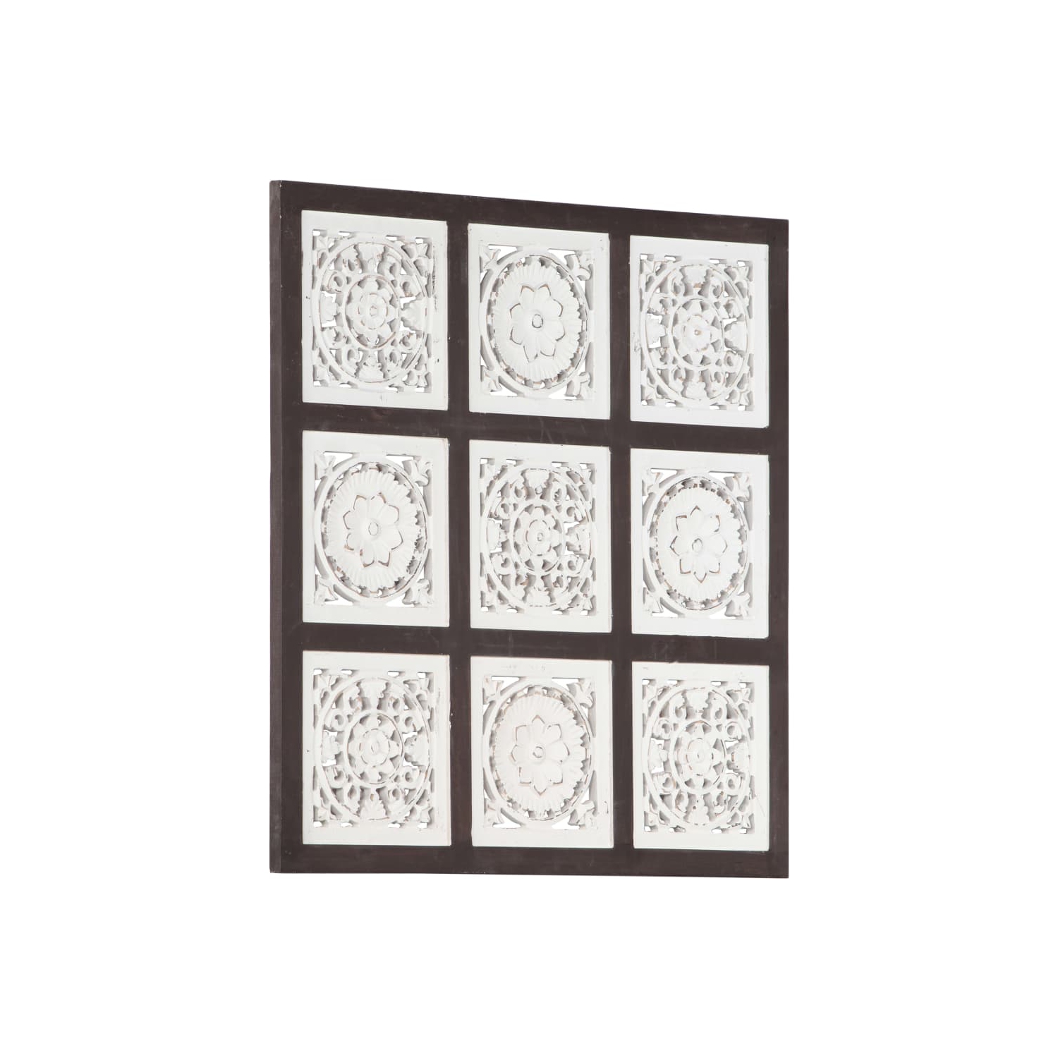Panneau mural sculpté à la main en MDF 60 x 60 x 1,5&nbsp;cm brun et blanc