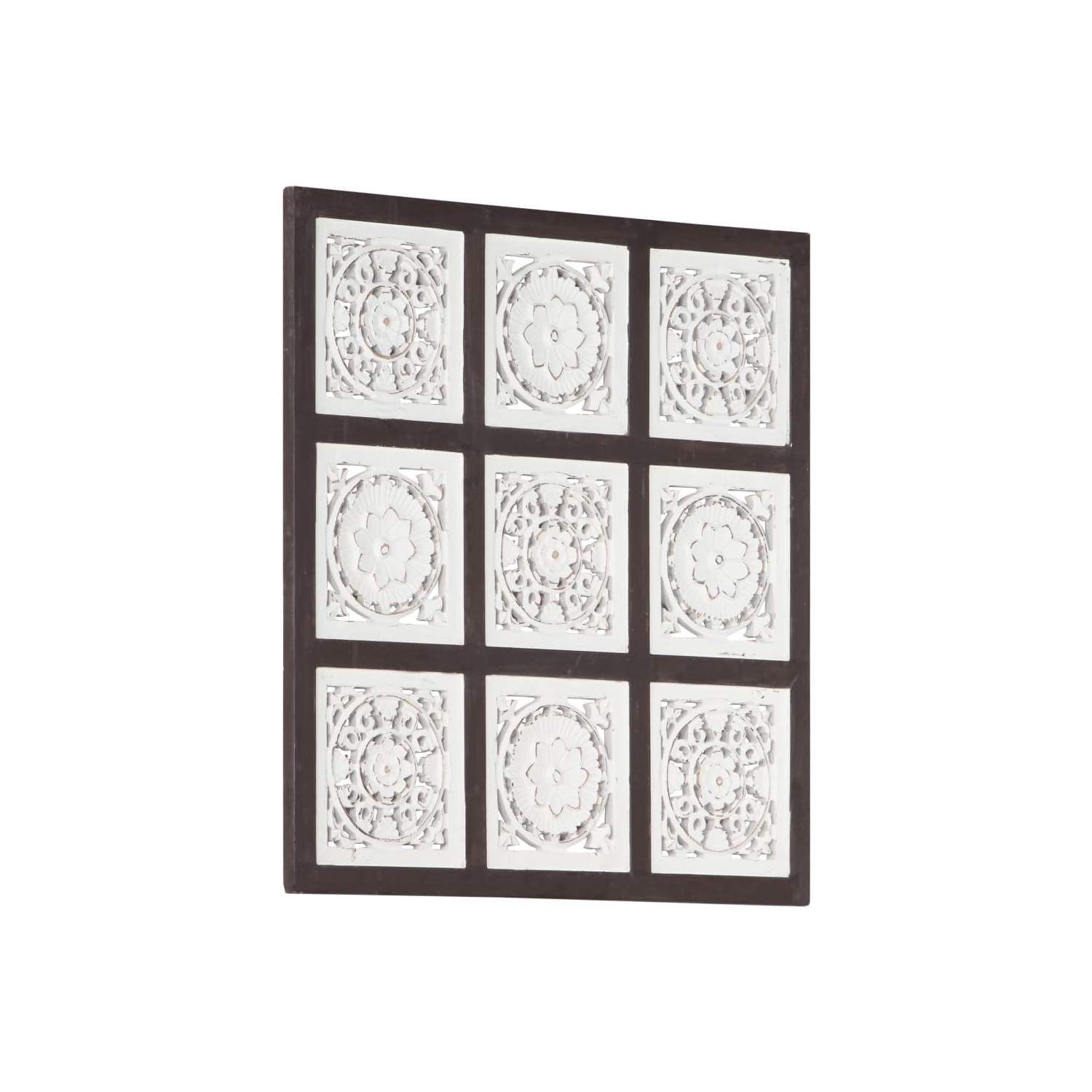 Panneau mural sculpté à la main en MDF 60 x 60 x 1,5&nbsp;cm brun et blanc